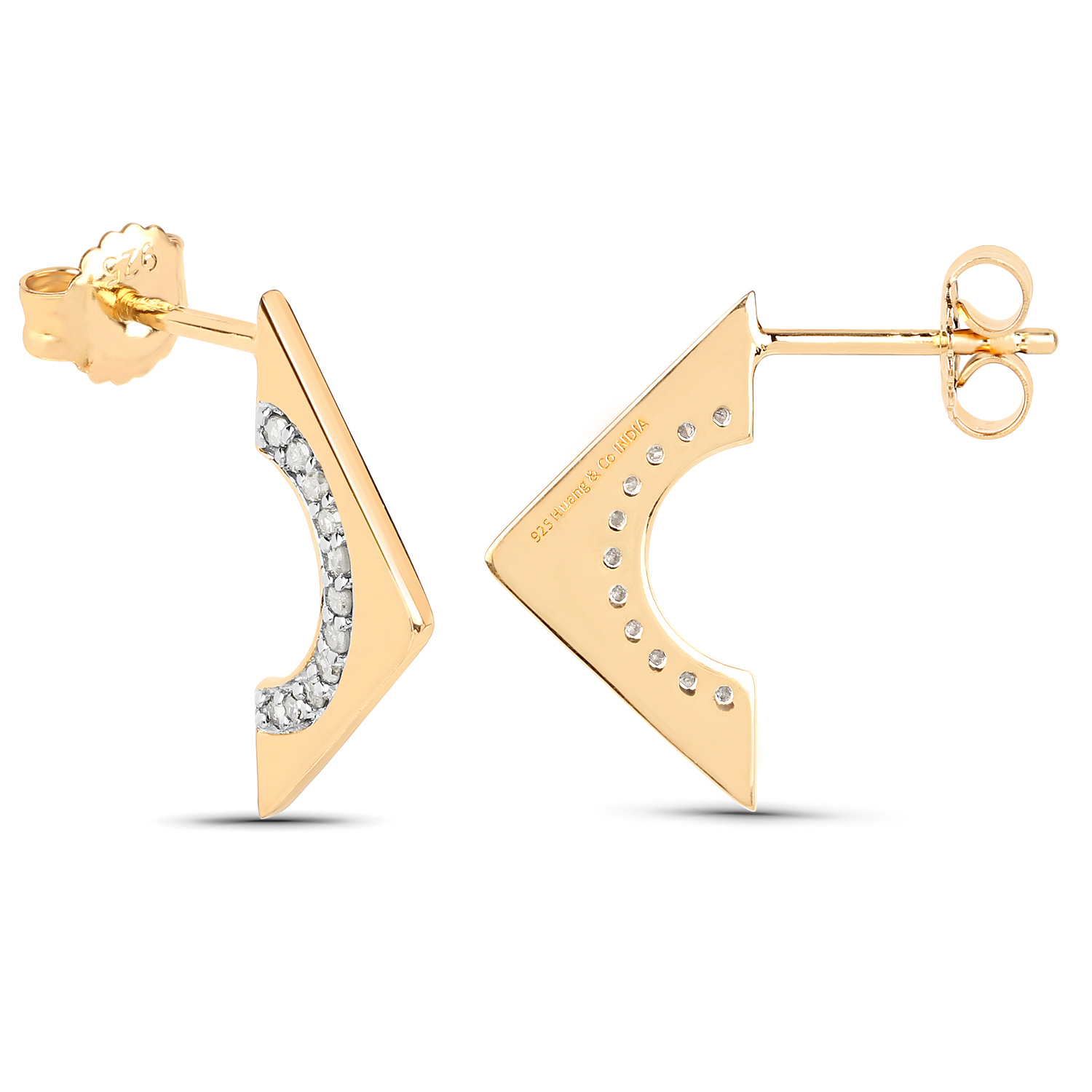 18K Yellow Gold Plated 0.18 Carat Genuine White Diamond .925 Sterling Silver Earrings
