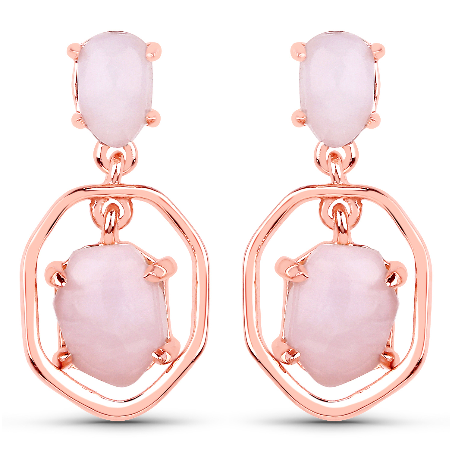 18K Rose Gold Plated 2.86 Carat Genuine Pink Opal .925 Sterling Silver Earrings