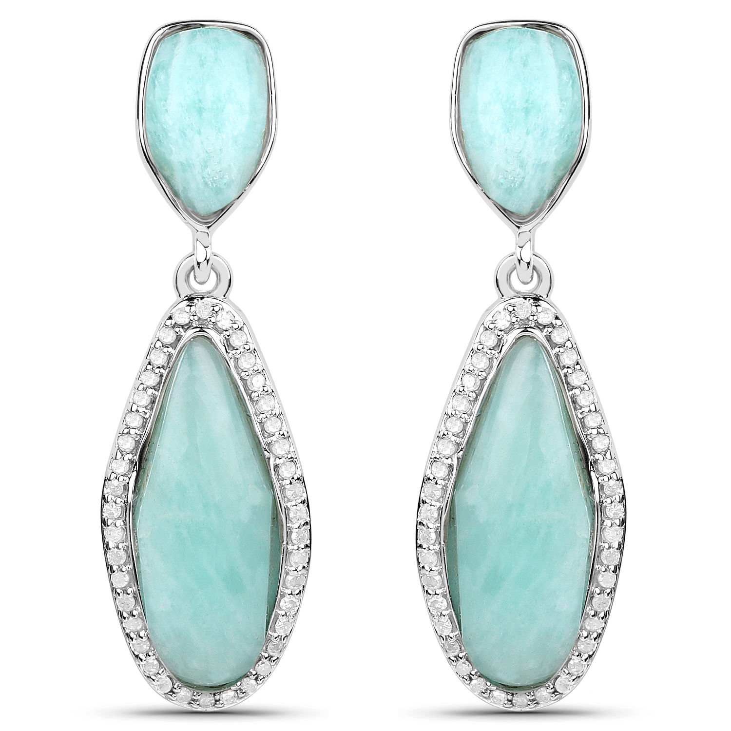 15.18 Carat Genuine Amazonite and White Topaz .925 Sterling Silver Earrings