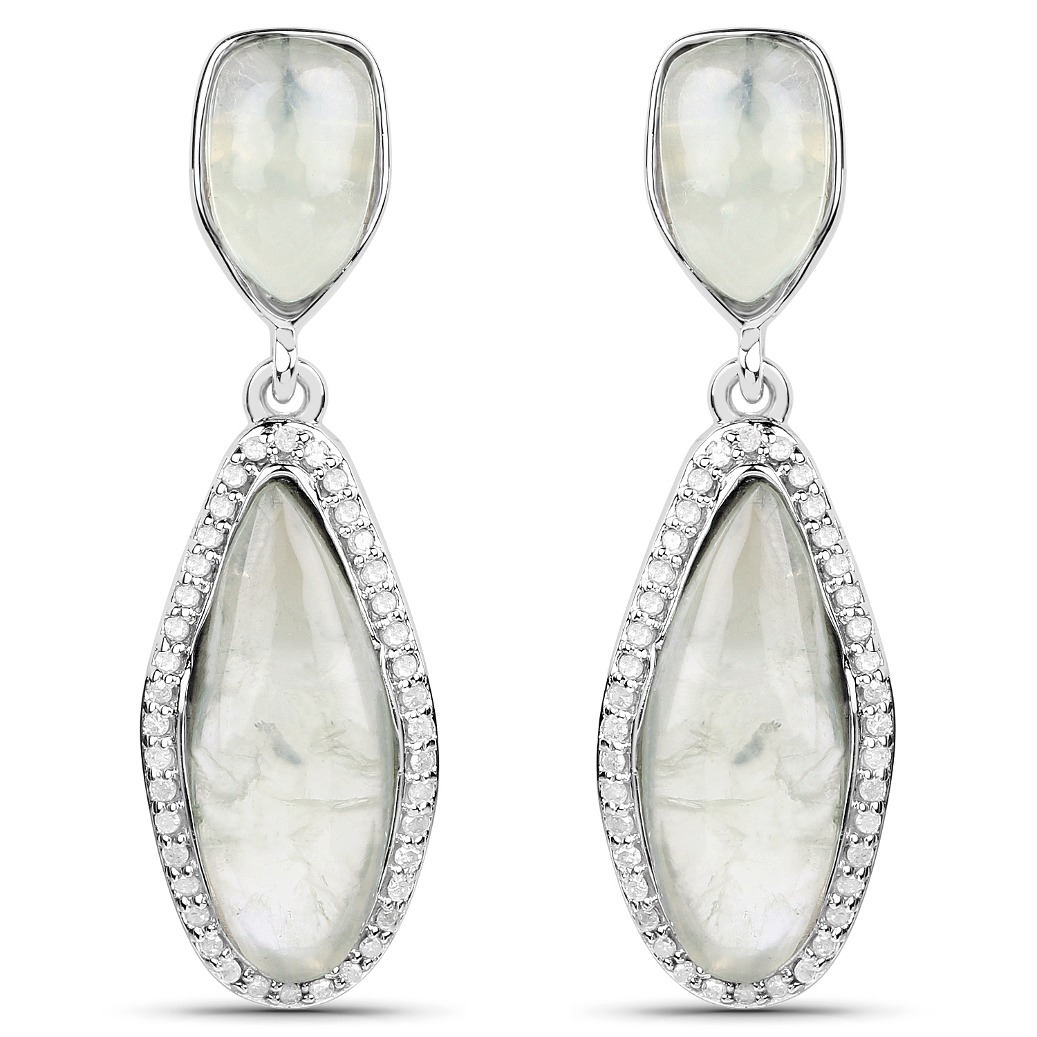 12.58 Carat Genuine Prehnite and White Topaz .925 Sterling Silver Earrings