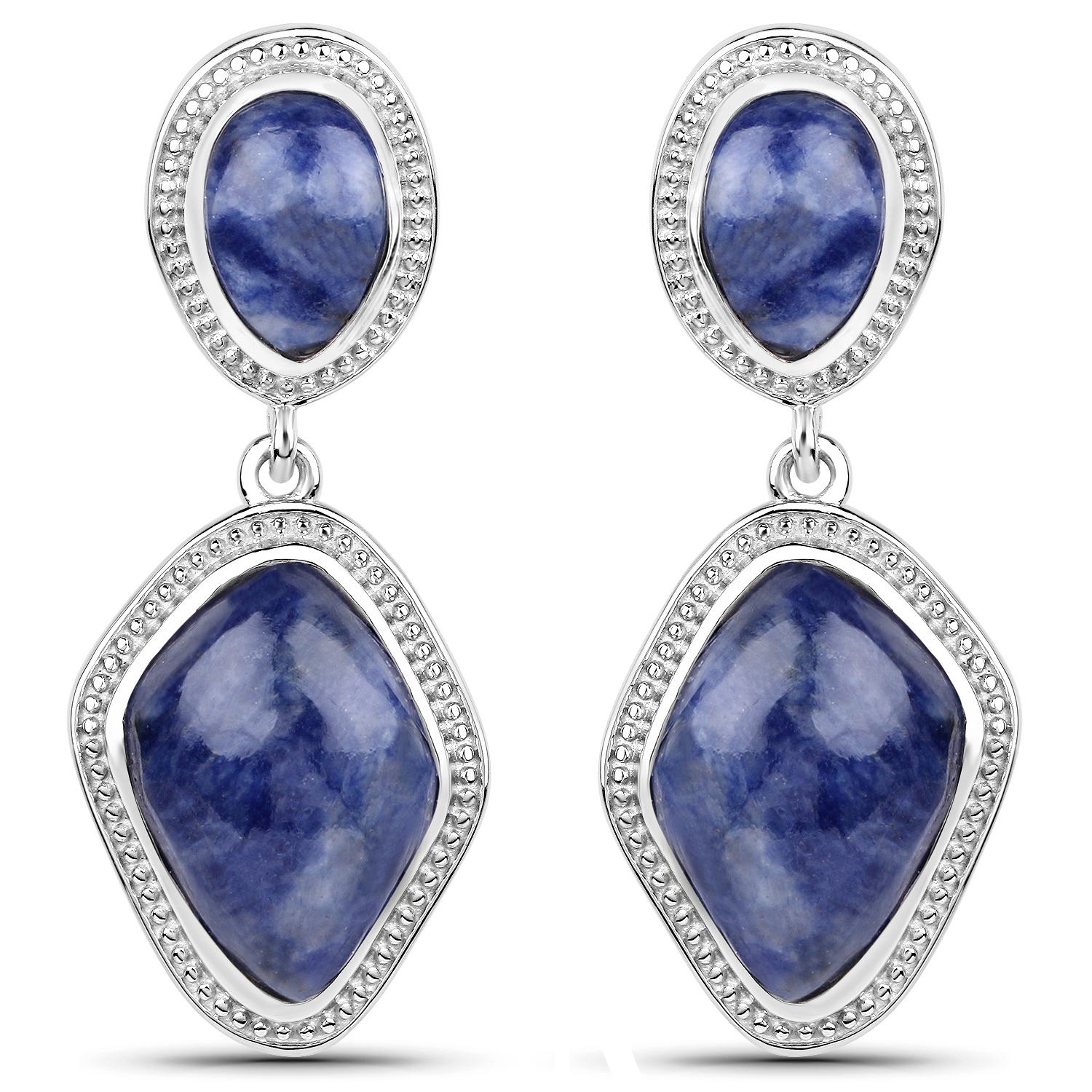 16.04 Carat Genuine Blue Aventurine .925 Sterling Silver Earrings