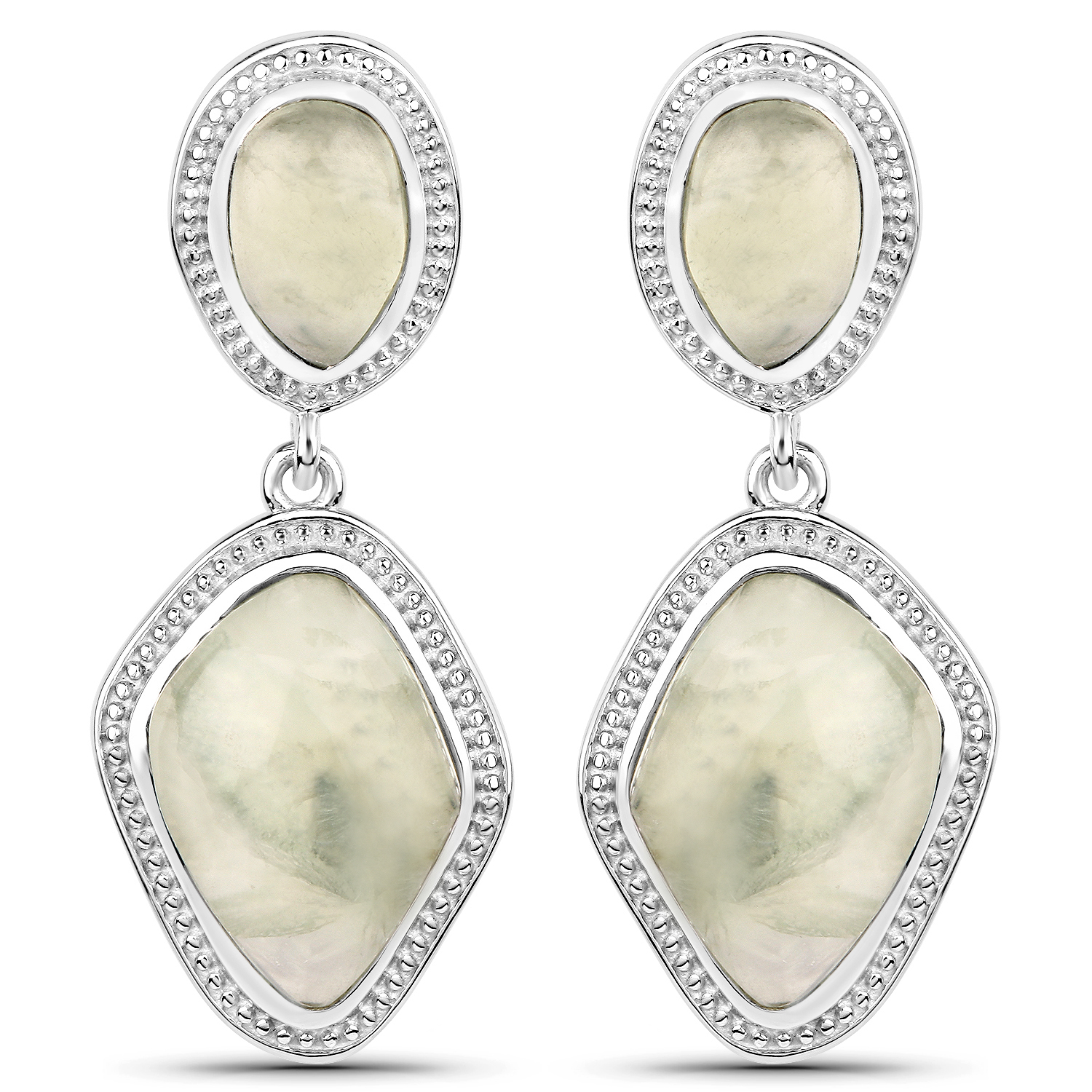 18.72 Carat Genuine Prehnite .925 Sterling Silver Earrings