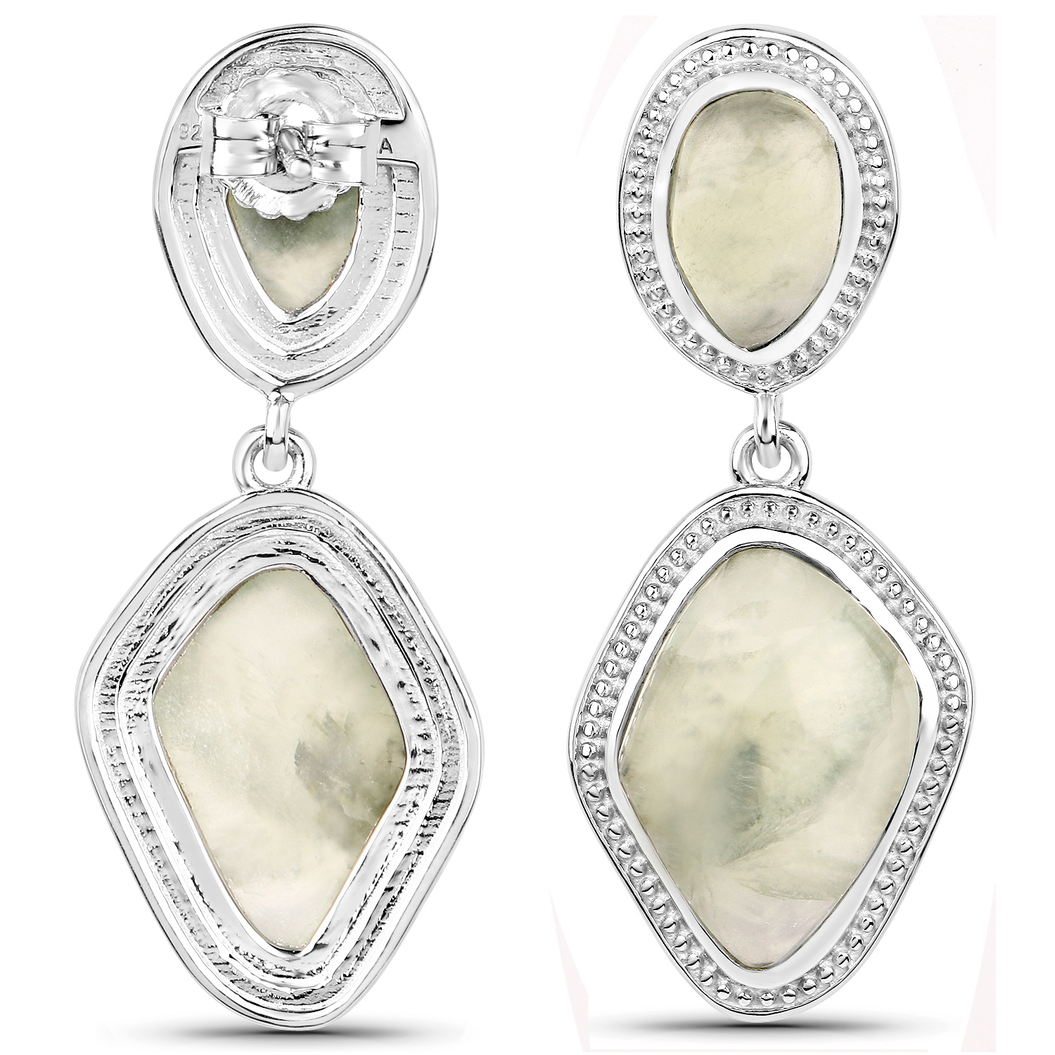 18.72 Carat Genuine Prehnite .925 Sterling Silver Earrings
