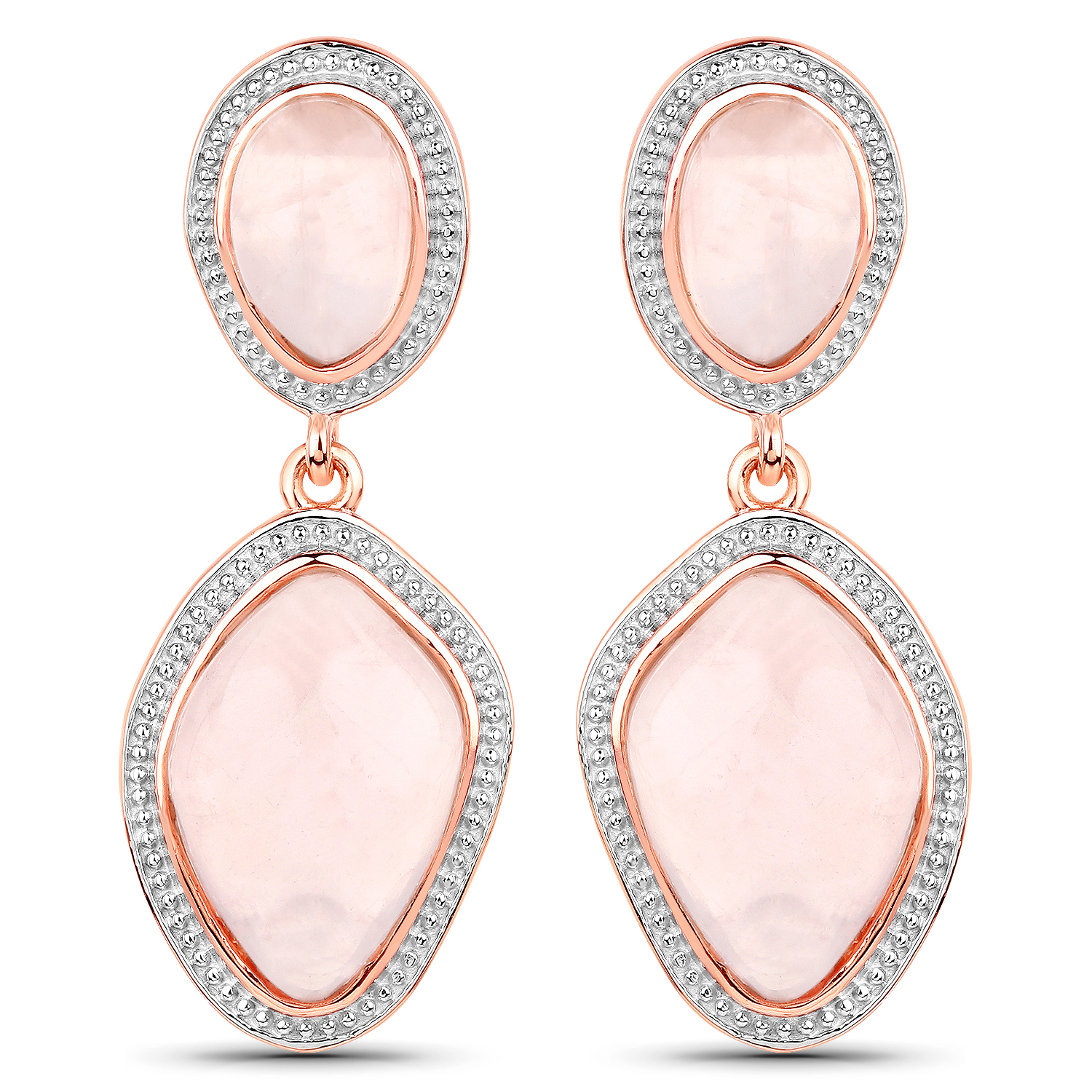 14K Rose Gold Plated 17.04 Carat Genuine Rose Quartz .925 Sterling Silver Earrings