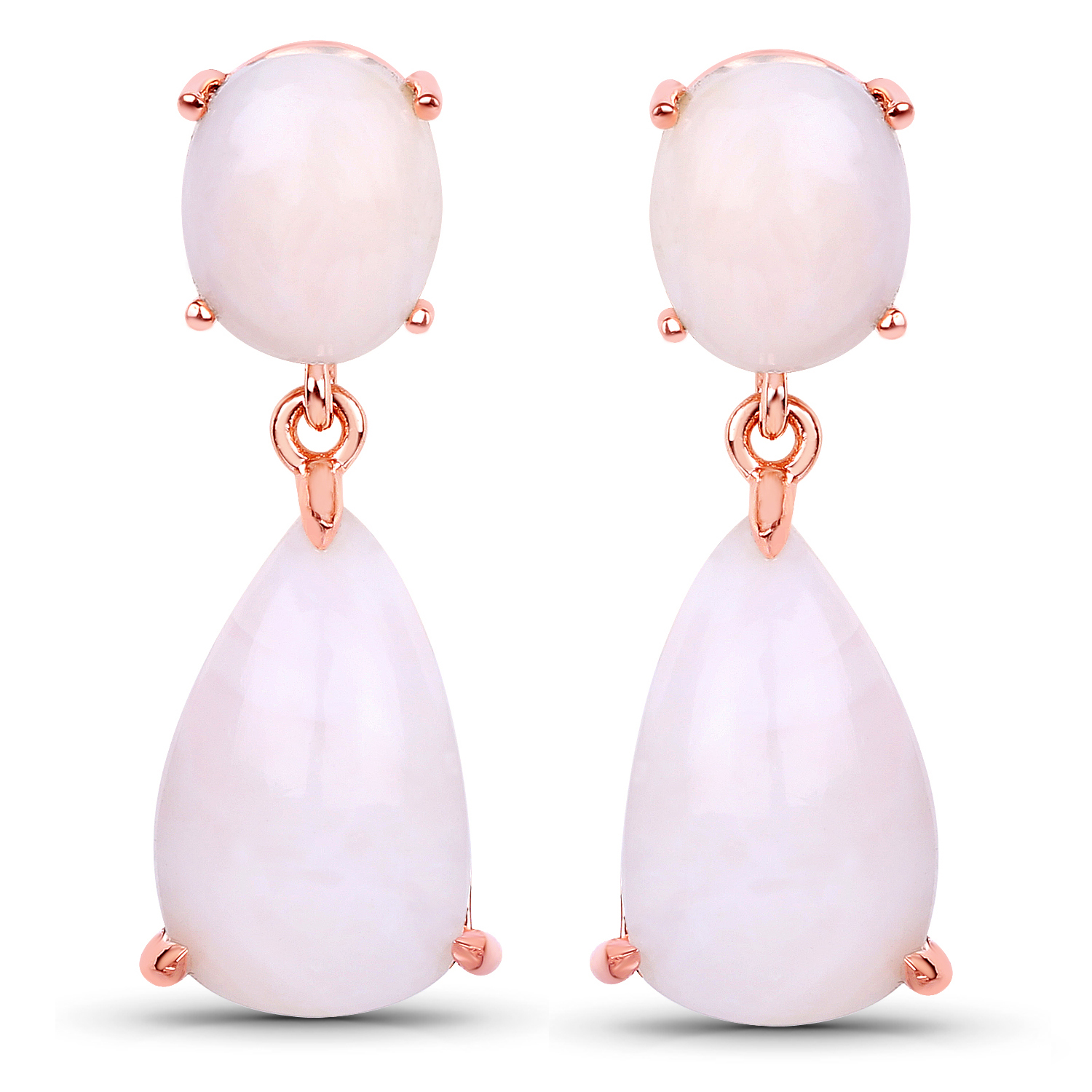 18K Rose Gold Plated 14.08 Carat Genuine Pink Opal .925 Sterling Silver Earrings