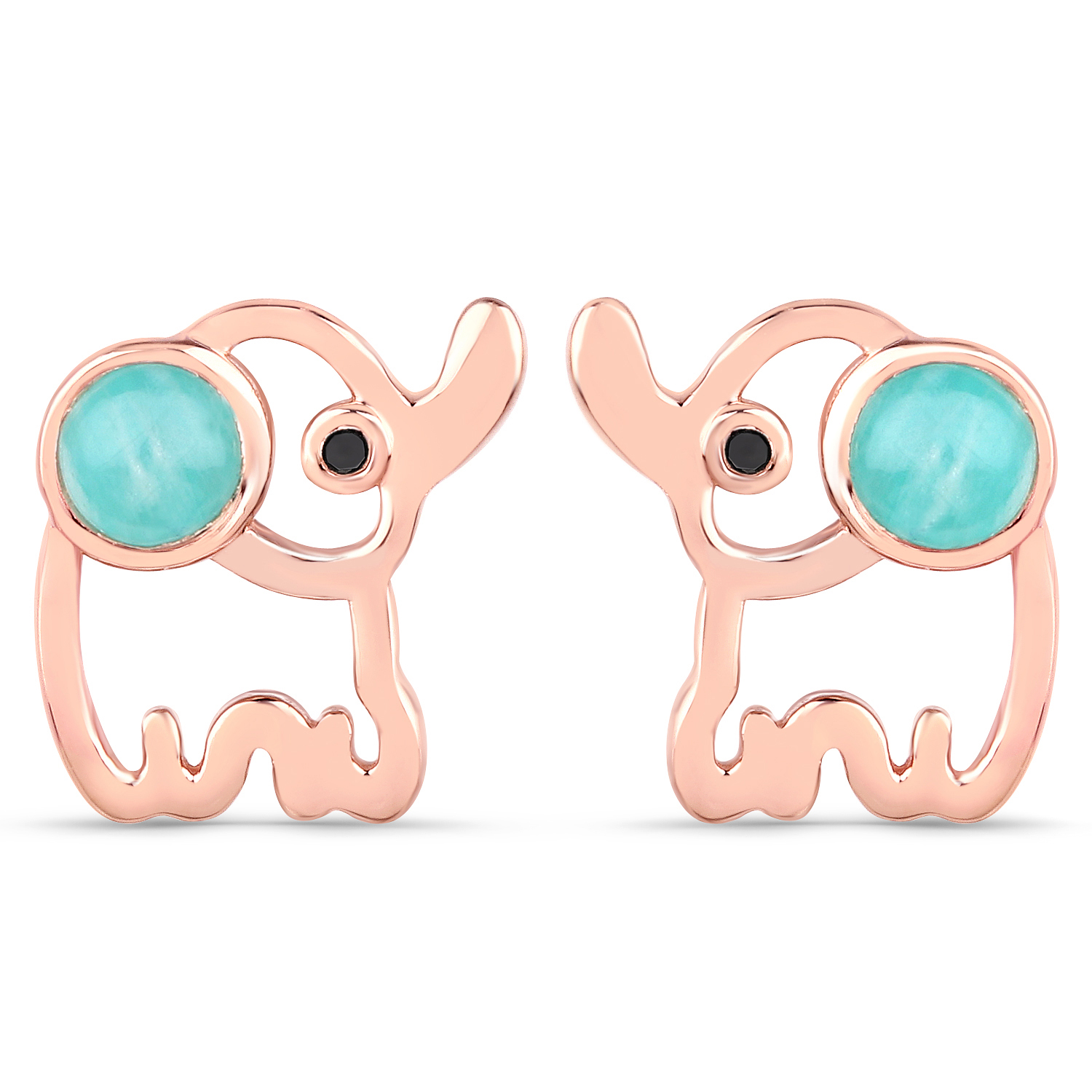 18K Rose Gold Plated 0.62 Carat Genuine Amazonite and Black Diamond .925 Sterling Silver Earrings