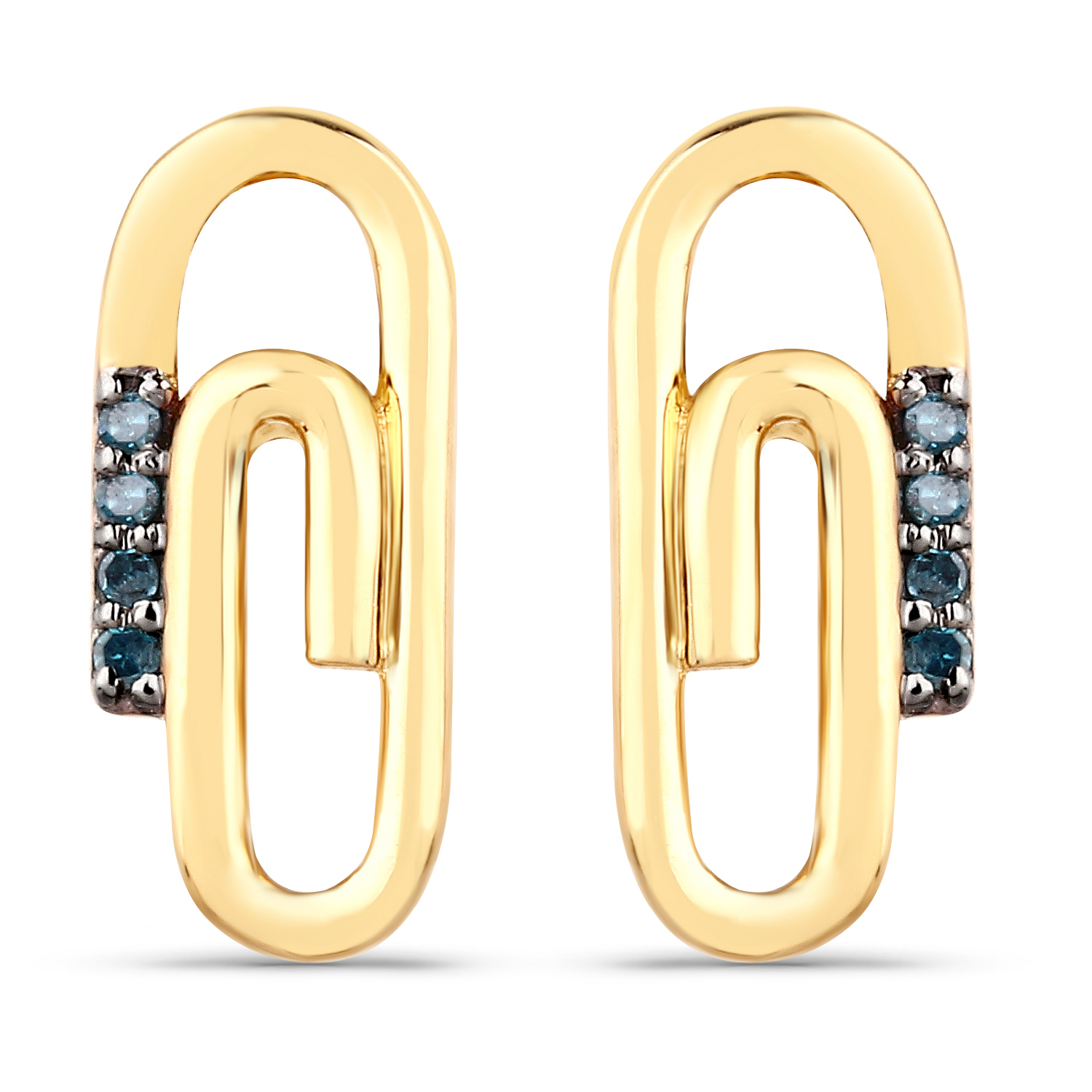 18K Yellow Gold Plated 0.04 Carat Genuine Blue Diamond .925 Sterling Silver Earrings