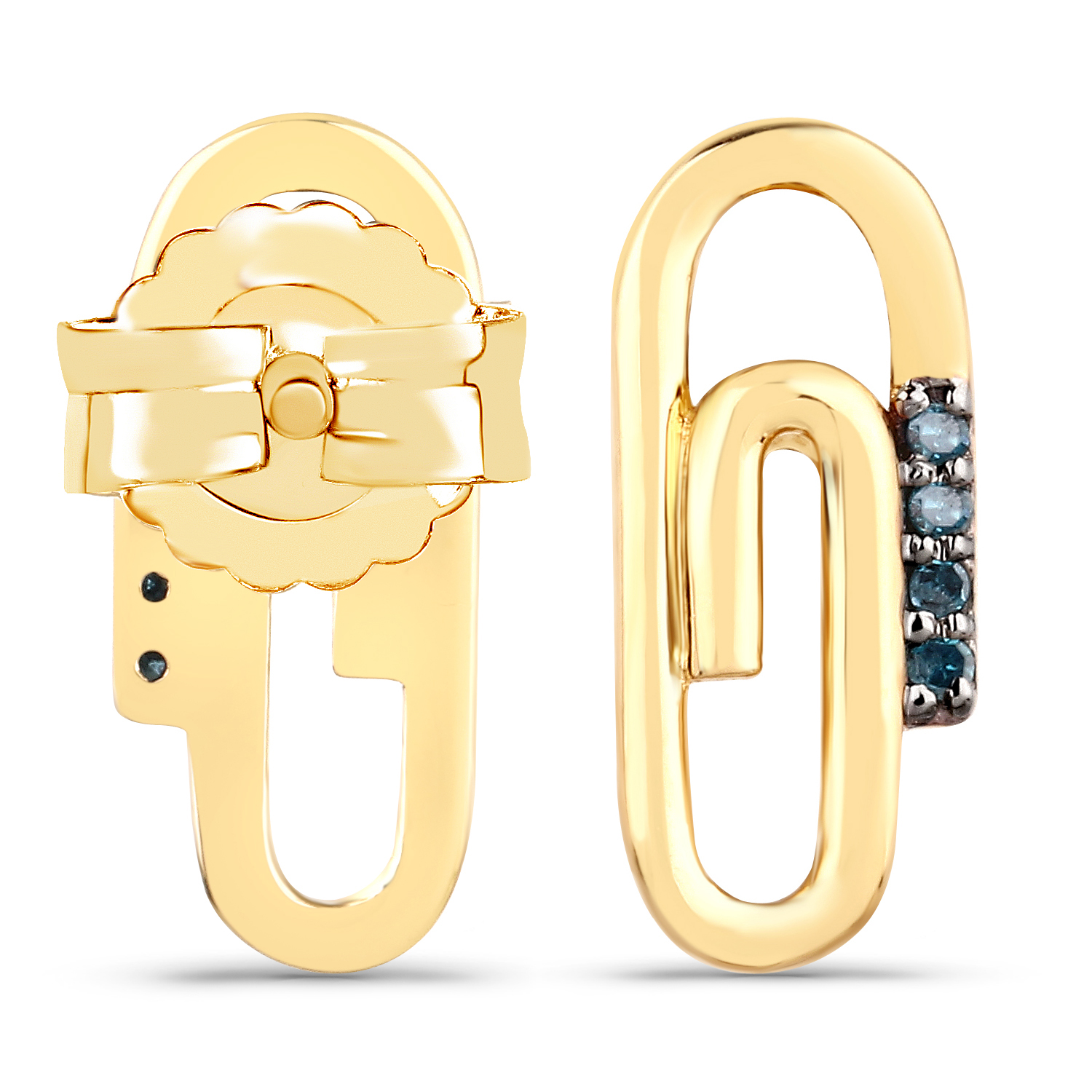 18K Yellow Gold Plated 0.04 Carat Genuine Blue Diamond .925 Sterling Silver Earrings