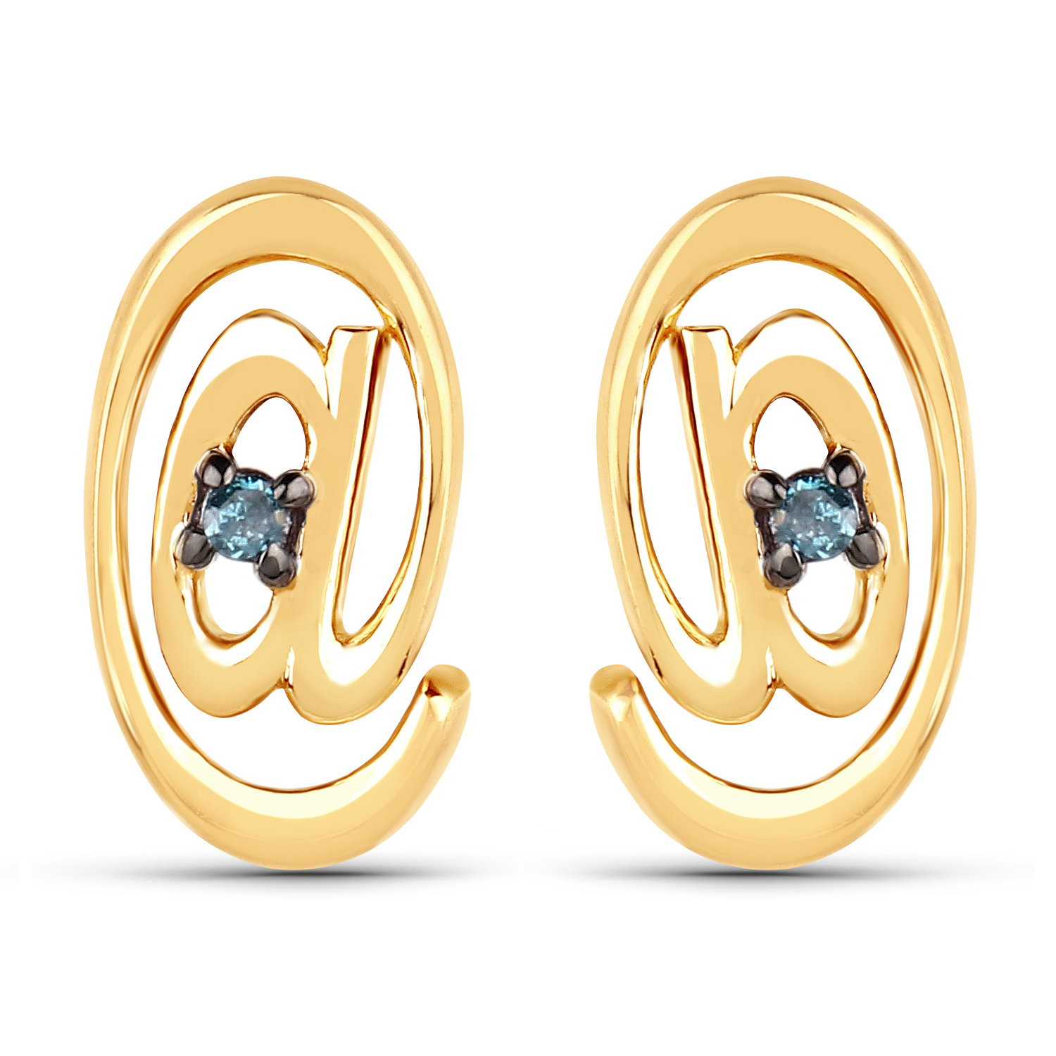 18K Yellow Gold Plated 0.02 Carat Genuine Blue Diamond .925 Sterling Silver Earrings