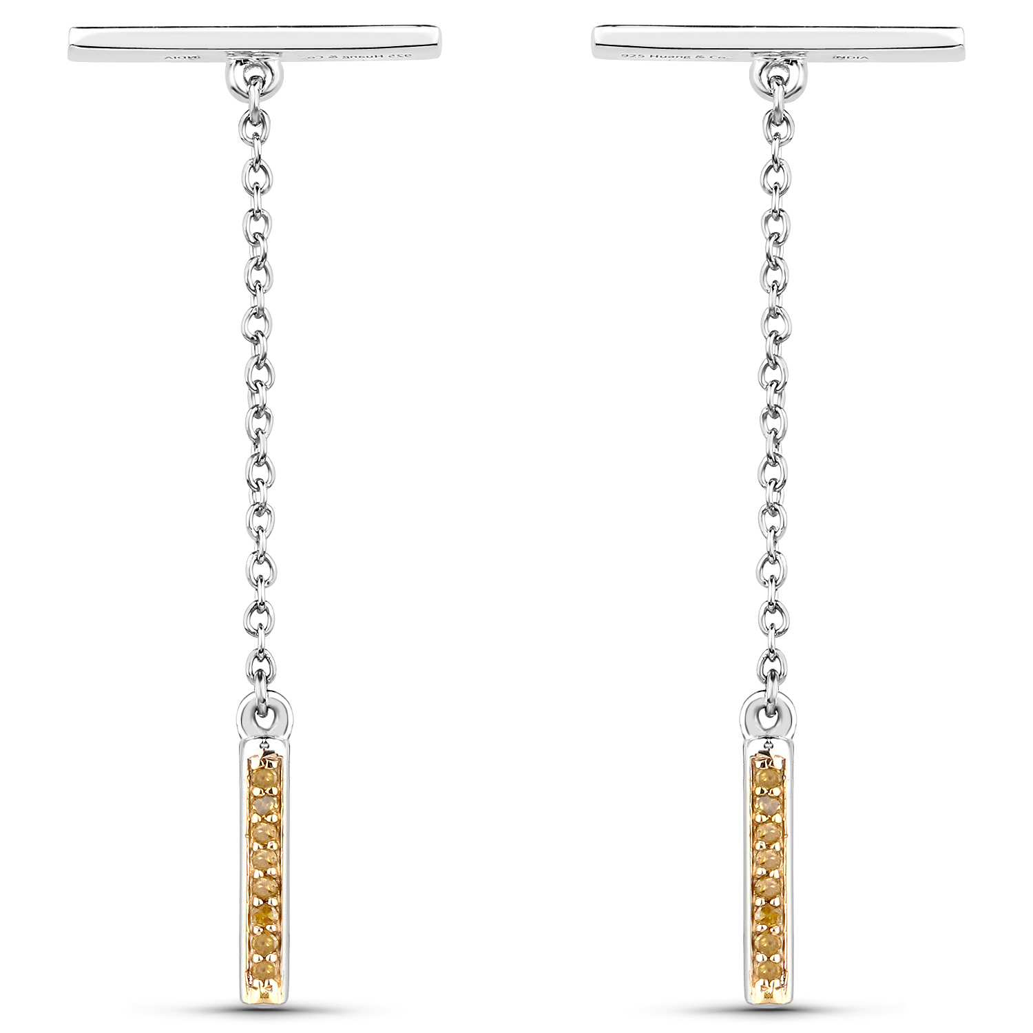 0.09 Carat Genuine Yellow Diamond .925 Sterling Silver Earrings