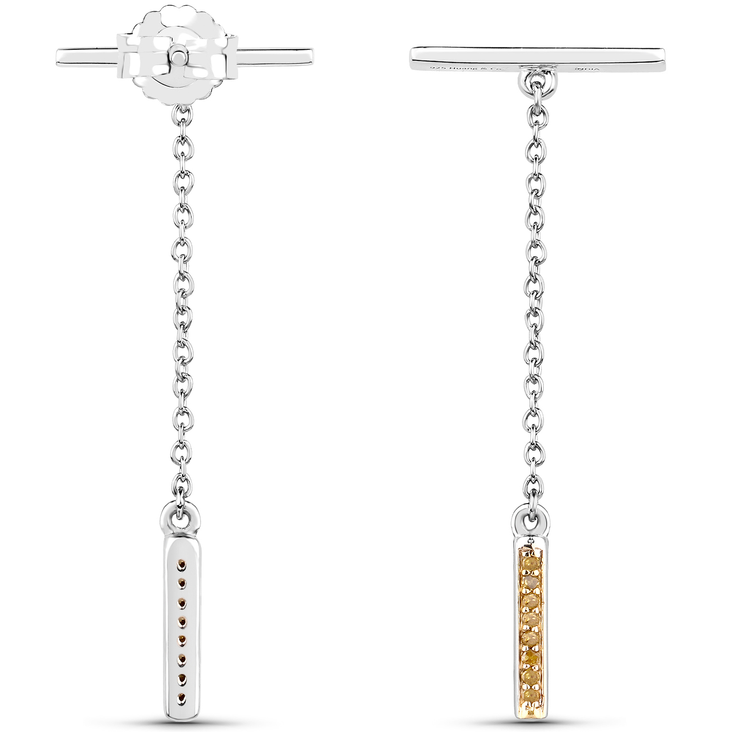 0.09 Carat Genuine Yellow Diamond .925 Sterling Silver Earrings