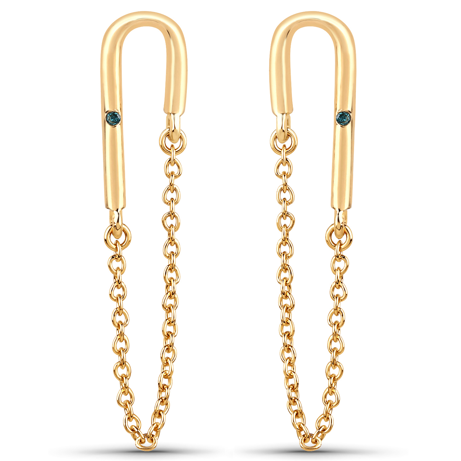 14K Yellow Gold Plated 0.01 Carat Genuine Blue Diamond .925 Sterling Silver Earrings