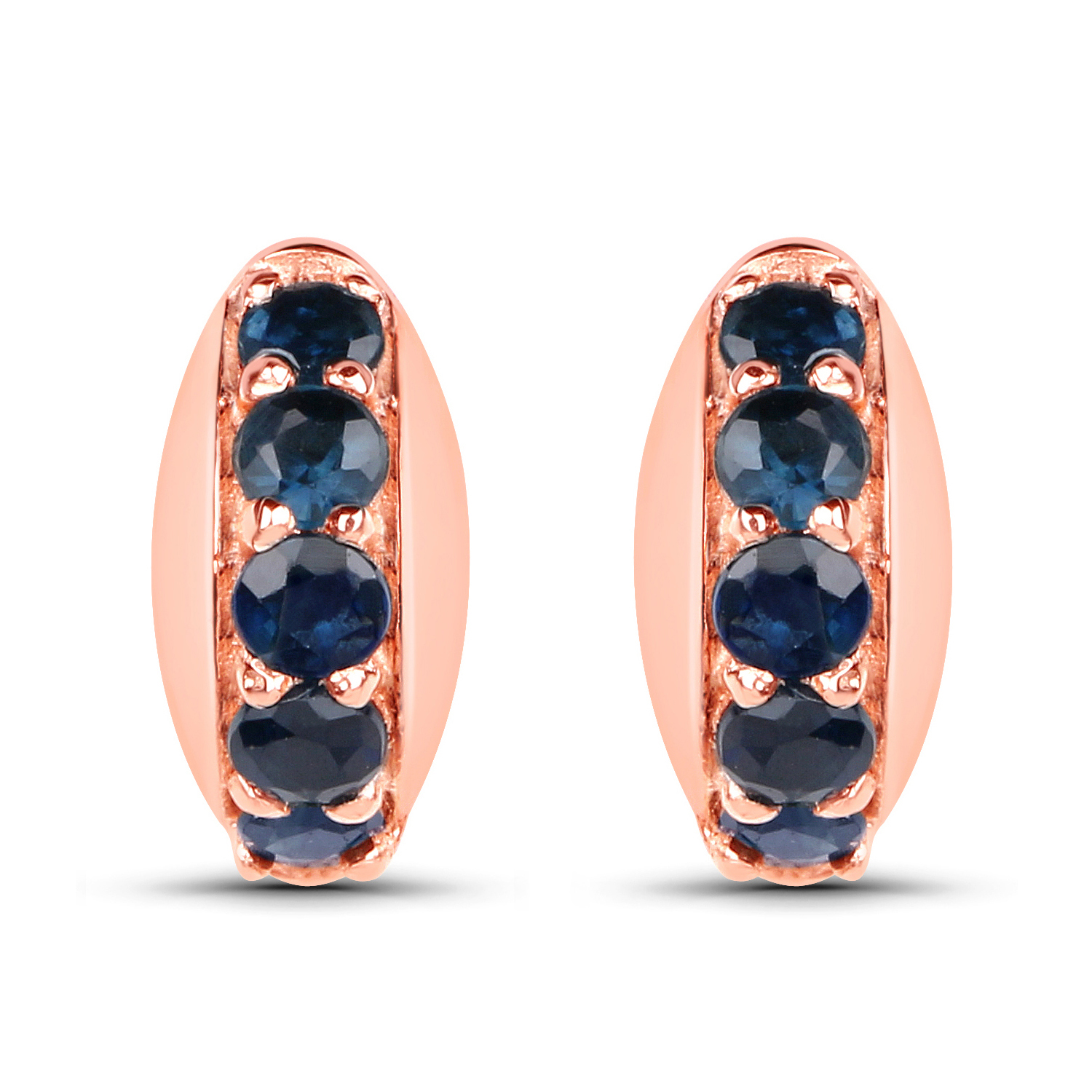 18K Rose Gold Plated 0.40 Carat Genuine Blue Sapphire .925 Sterling Silver Earrings