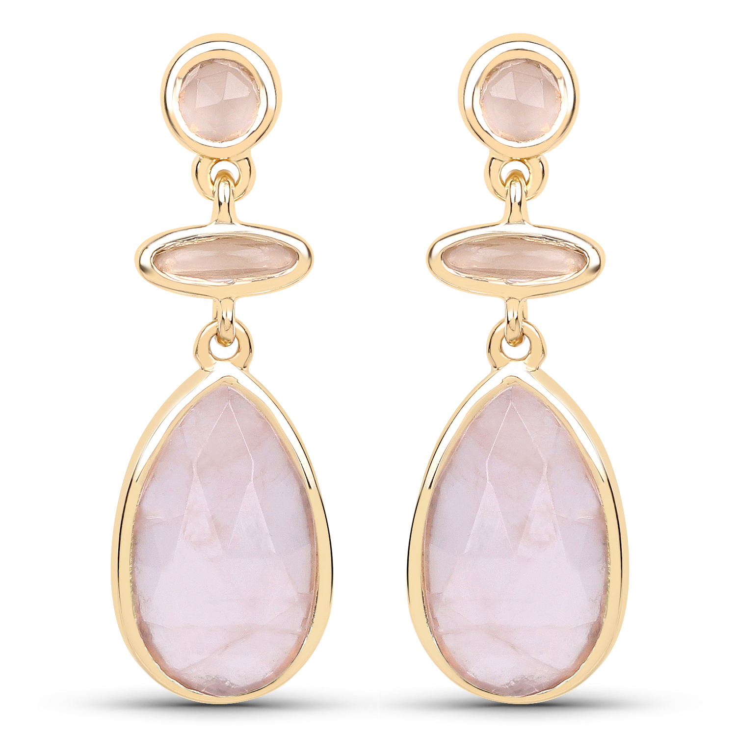18K Yellow Gold Plated 7.10 Carat Genuine Rose Quartz .925 Sterling Silver Earrings