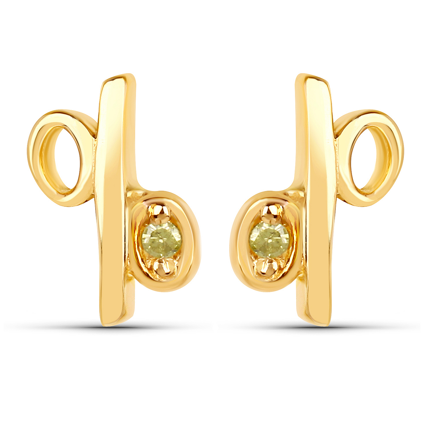 14K Yellow Gold Plated 0.02 Carat Genuine Yellow Diamond .925 Sterling Silver Earrings