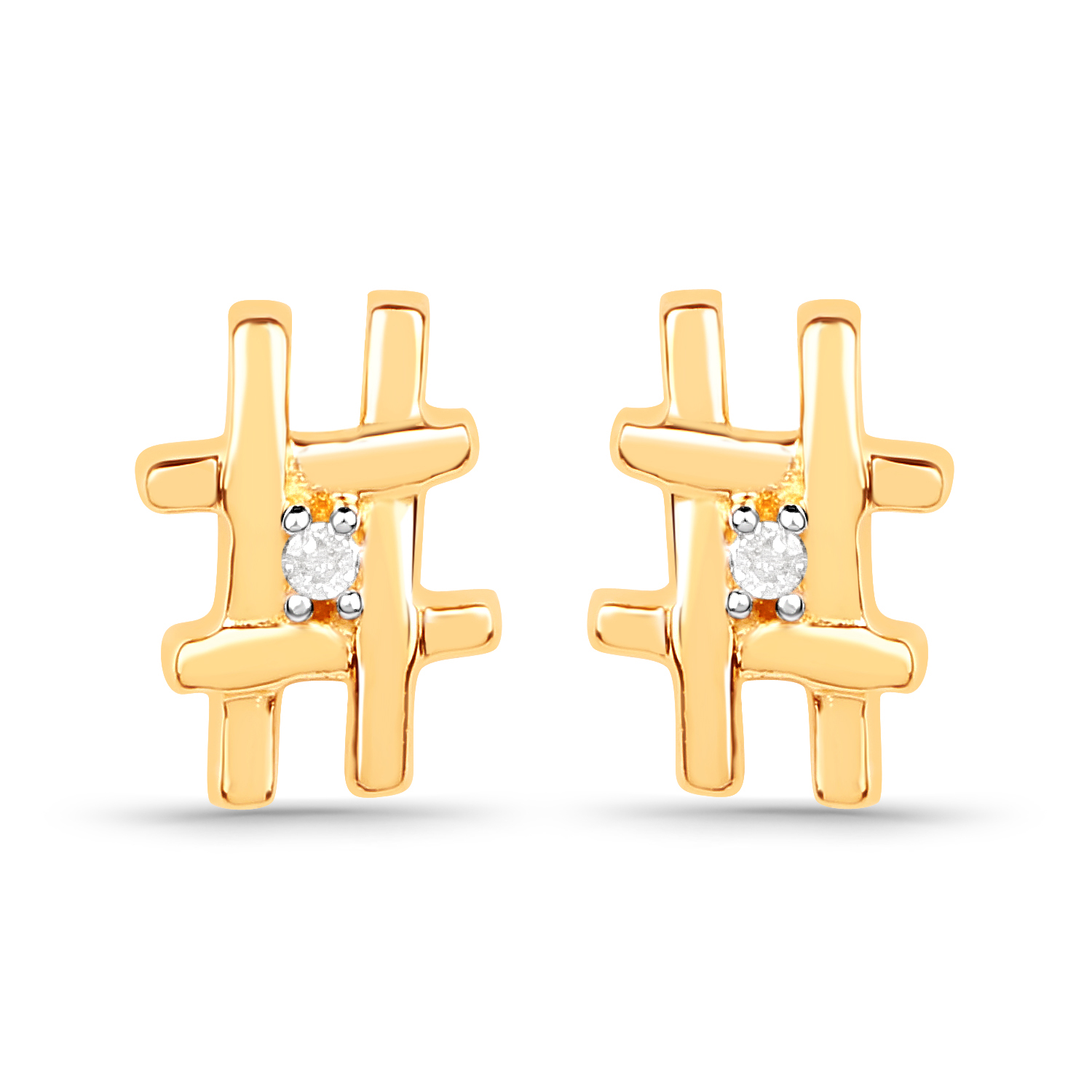18K Yellow Gold Plated 0.01 Carat Genuine White Diamond .925 Sterling Silver Earrings