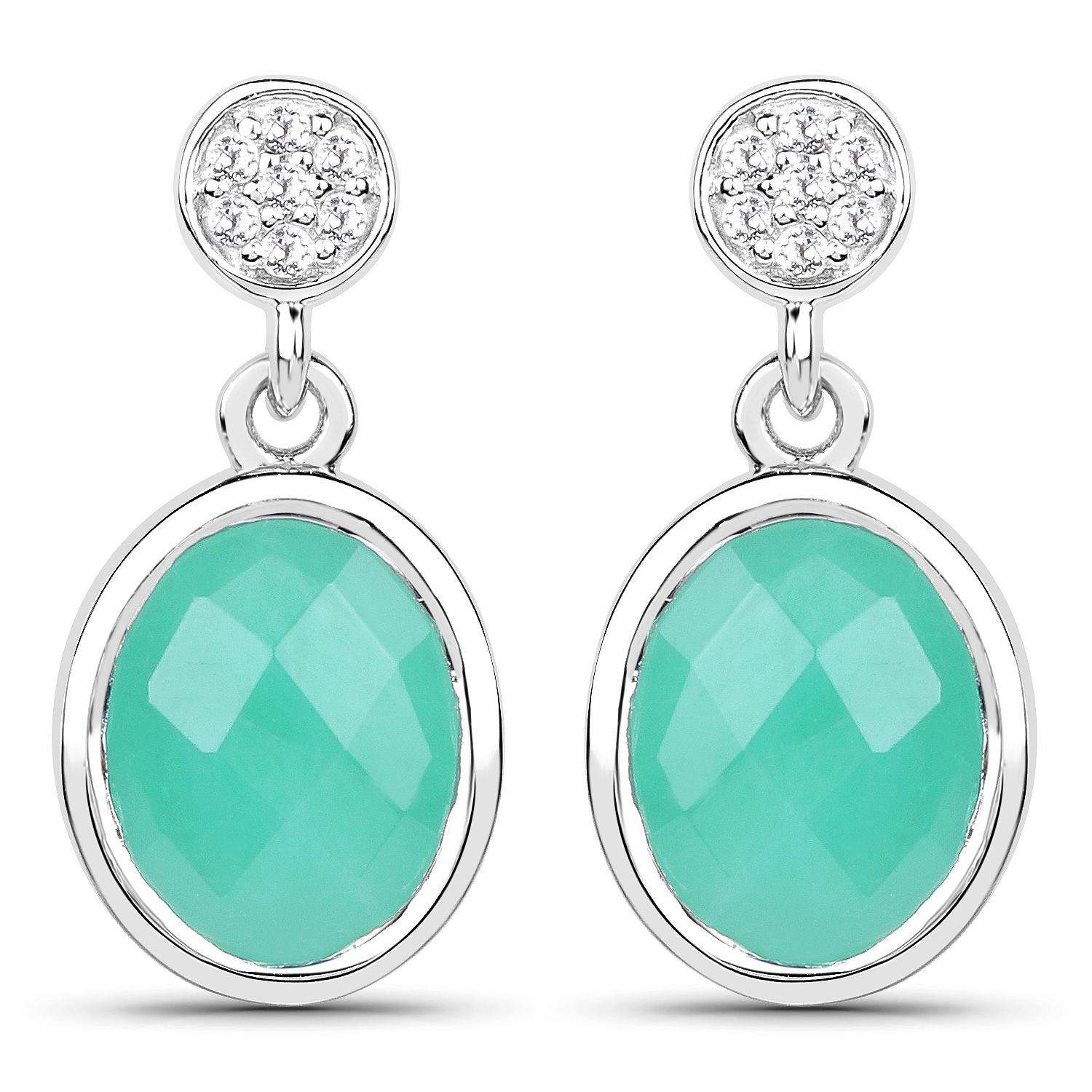 4.76 Carat Genuine Emerald and White Topaz .925 Sterling Silver Earrings