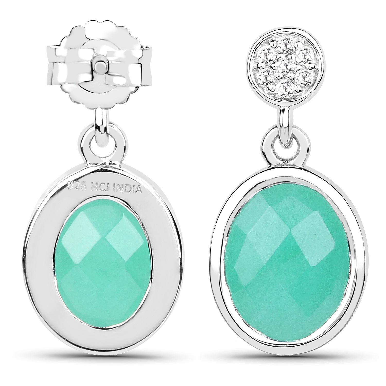 4.76 Carat Genuine Emerald and White Topaz .925 Sterling Silver Earrings