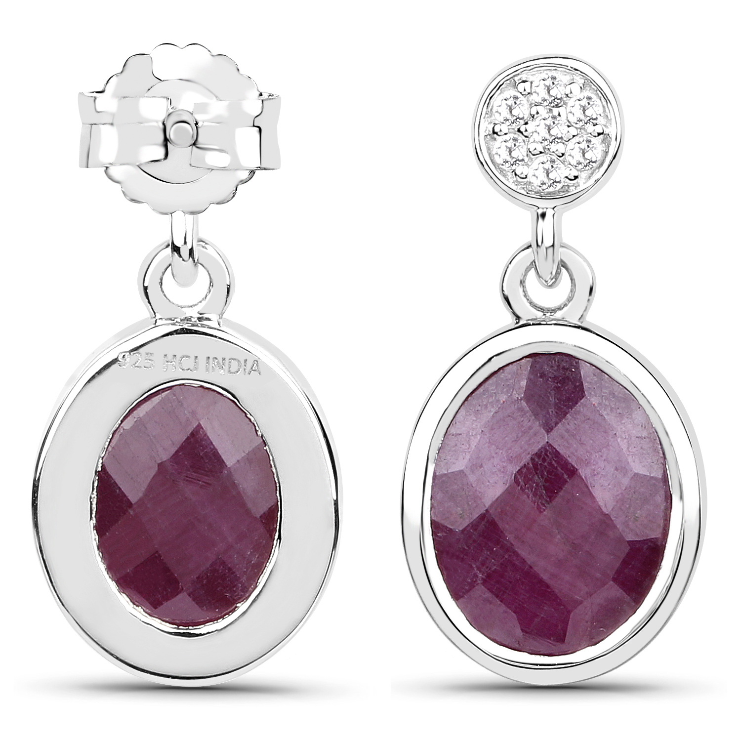 6.28 Carat Genuine Ruby and White Topaz .925 Sterling Silver Earrings