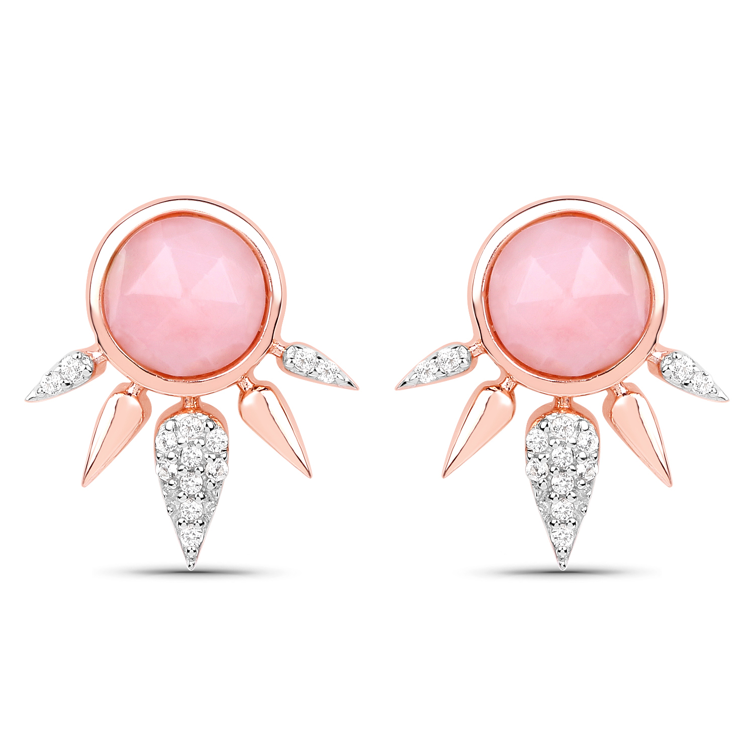 18K Rose Gold Plated 2.57 Carat Genuine Pink Opal and White Topaz .925 Sterling Silver Earrings