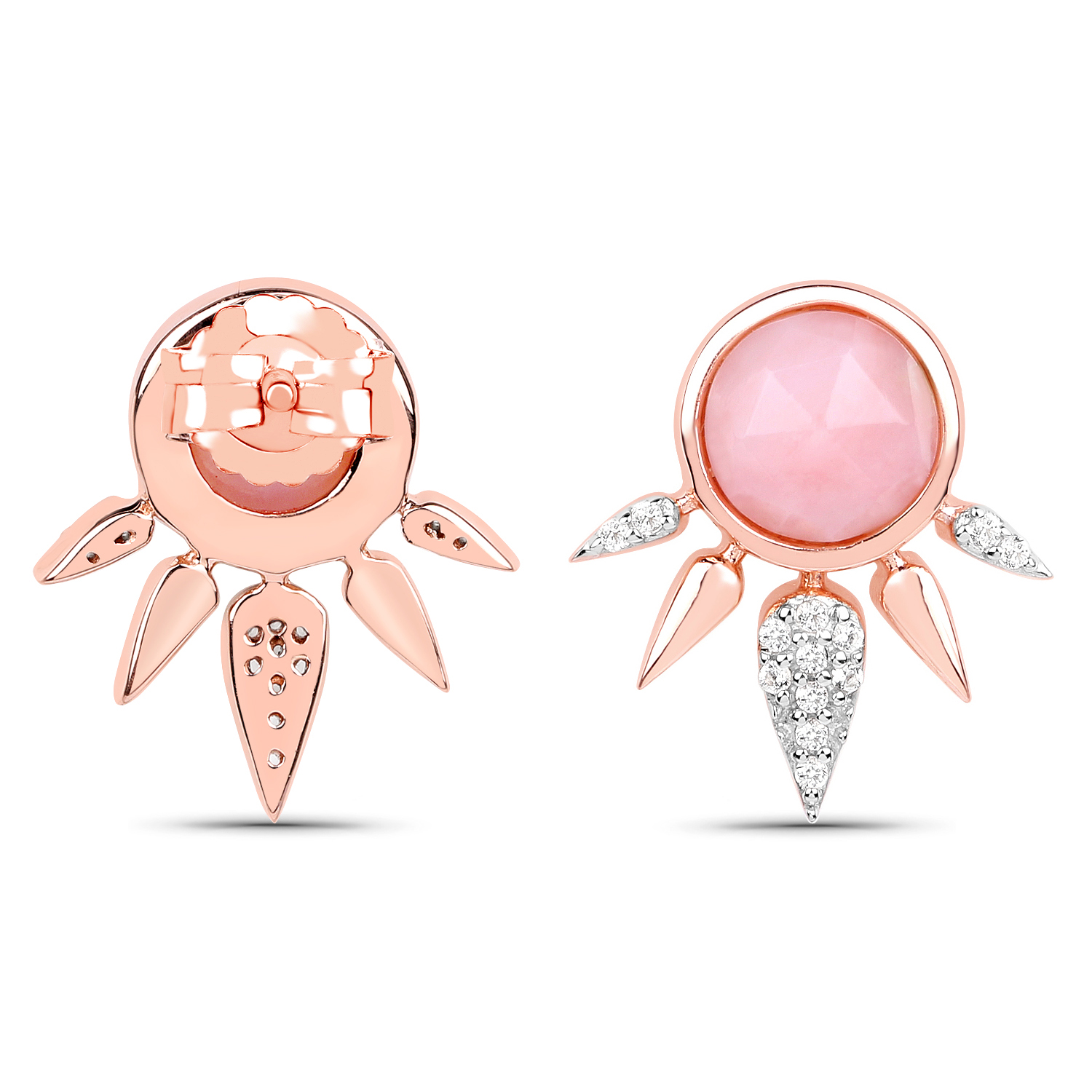 18K Rose Gold Plated 2.57 Carat Genuine Pink Opal and White Topaz .925 Sterling Silver Earrings