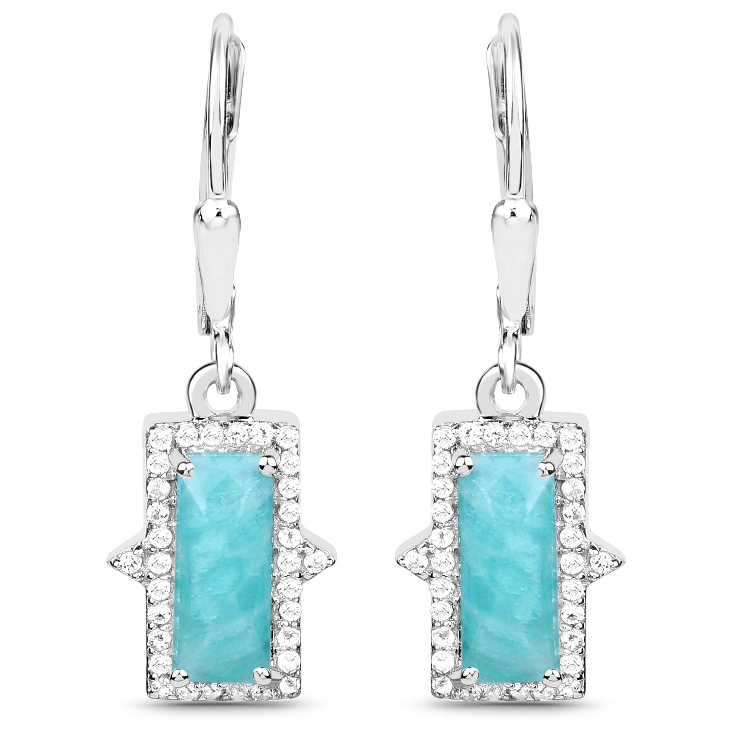 1.62 Carat Genuine Amazonite and White Topaz .925 Sterling Silver Earrings
