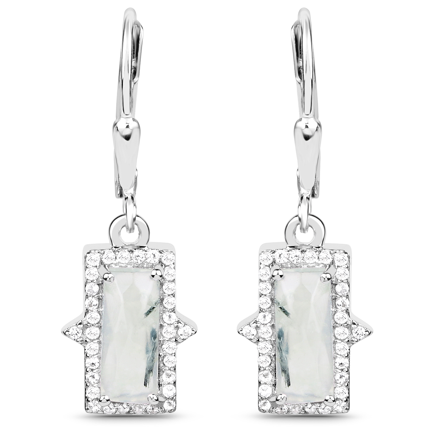 3.56 Carat Genuine Prehnite and White Topaz .925 Sterling Silver Earrings