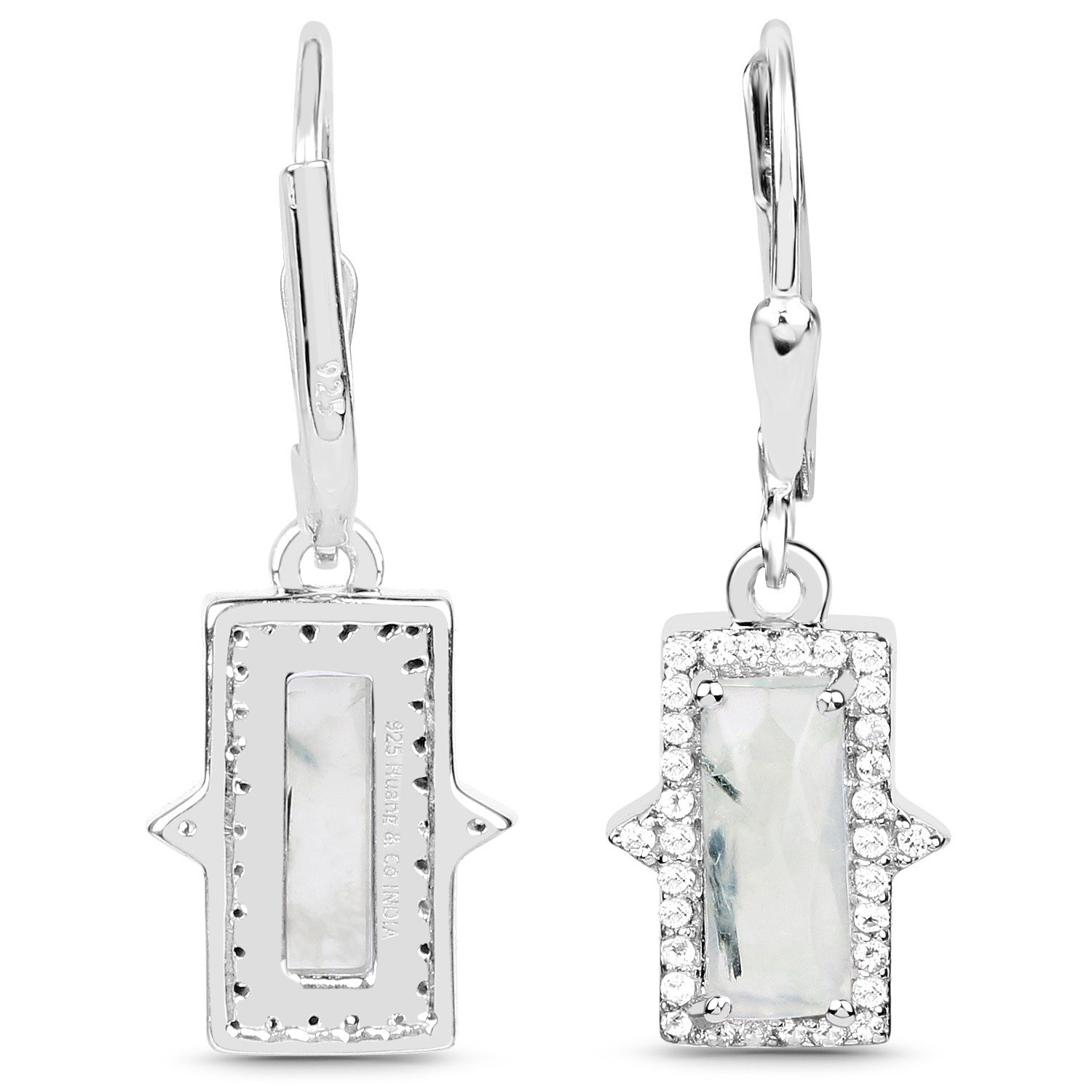 3.56 Carat Genuine Prehnite and White Topaz .925 Sterling Silver Earrings