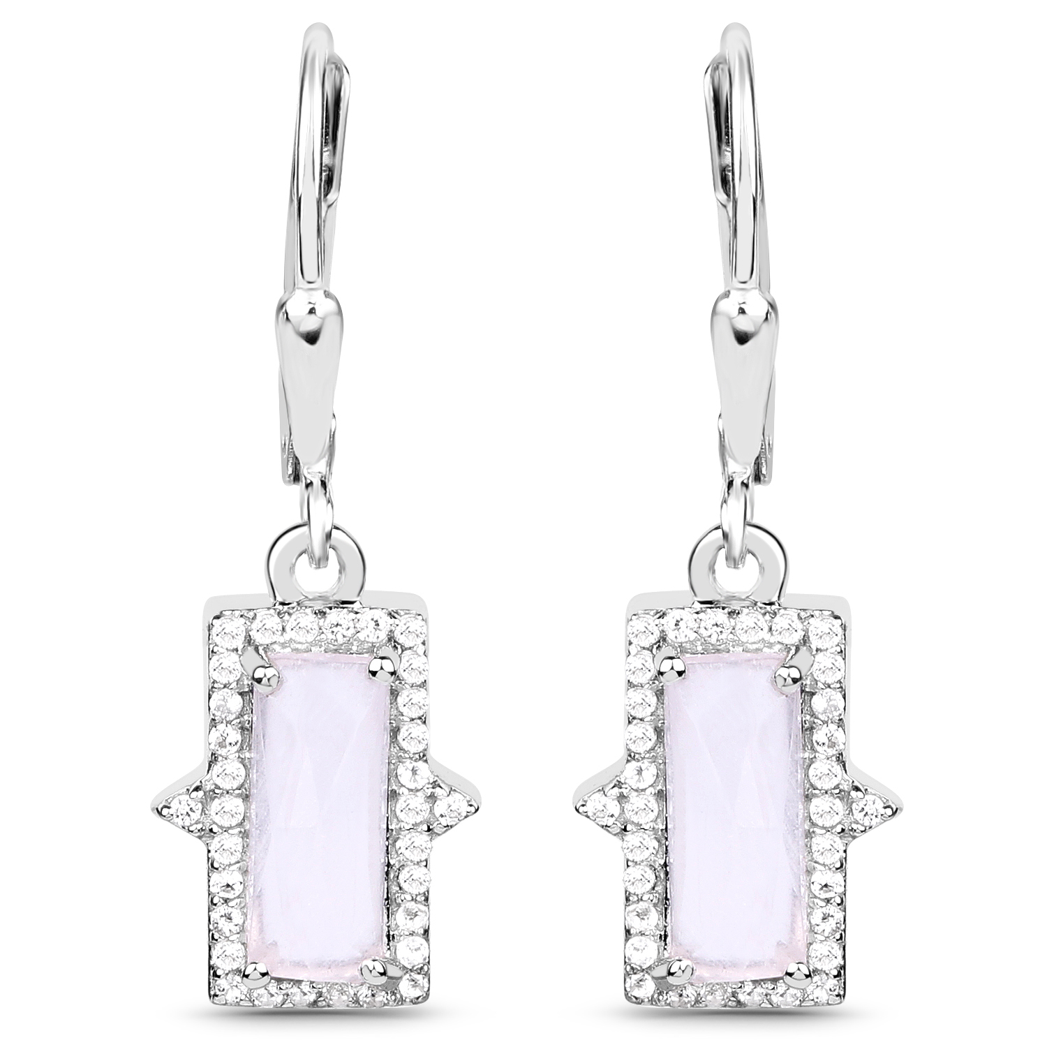 3.44 Carat Genuine Rose Quartz and White Topaz .925 Sterling Silver Earrings