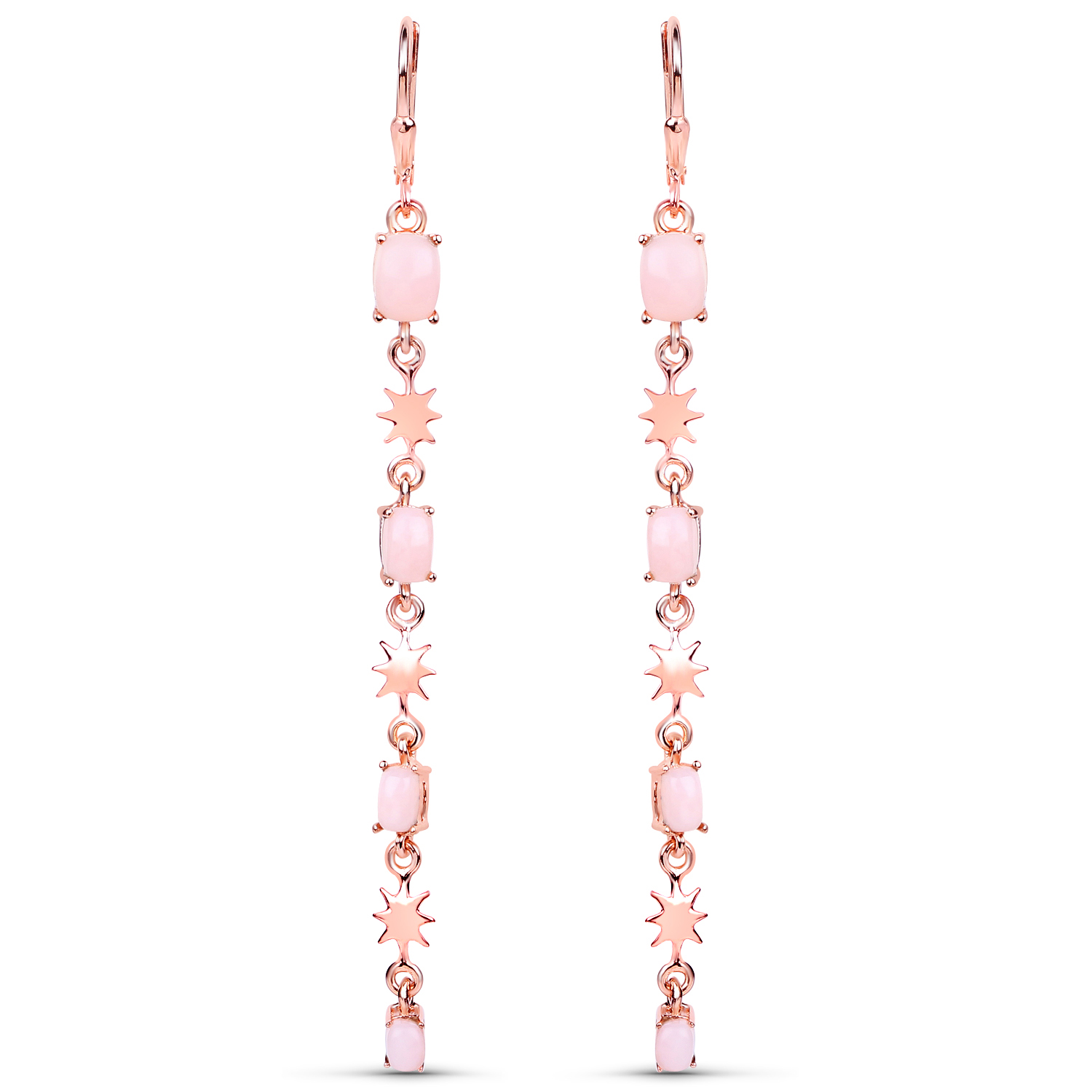 18K Rose Gold Plated 4.14 Carat Genuine Pink Opal .925 Sterling Silver Earrings