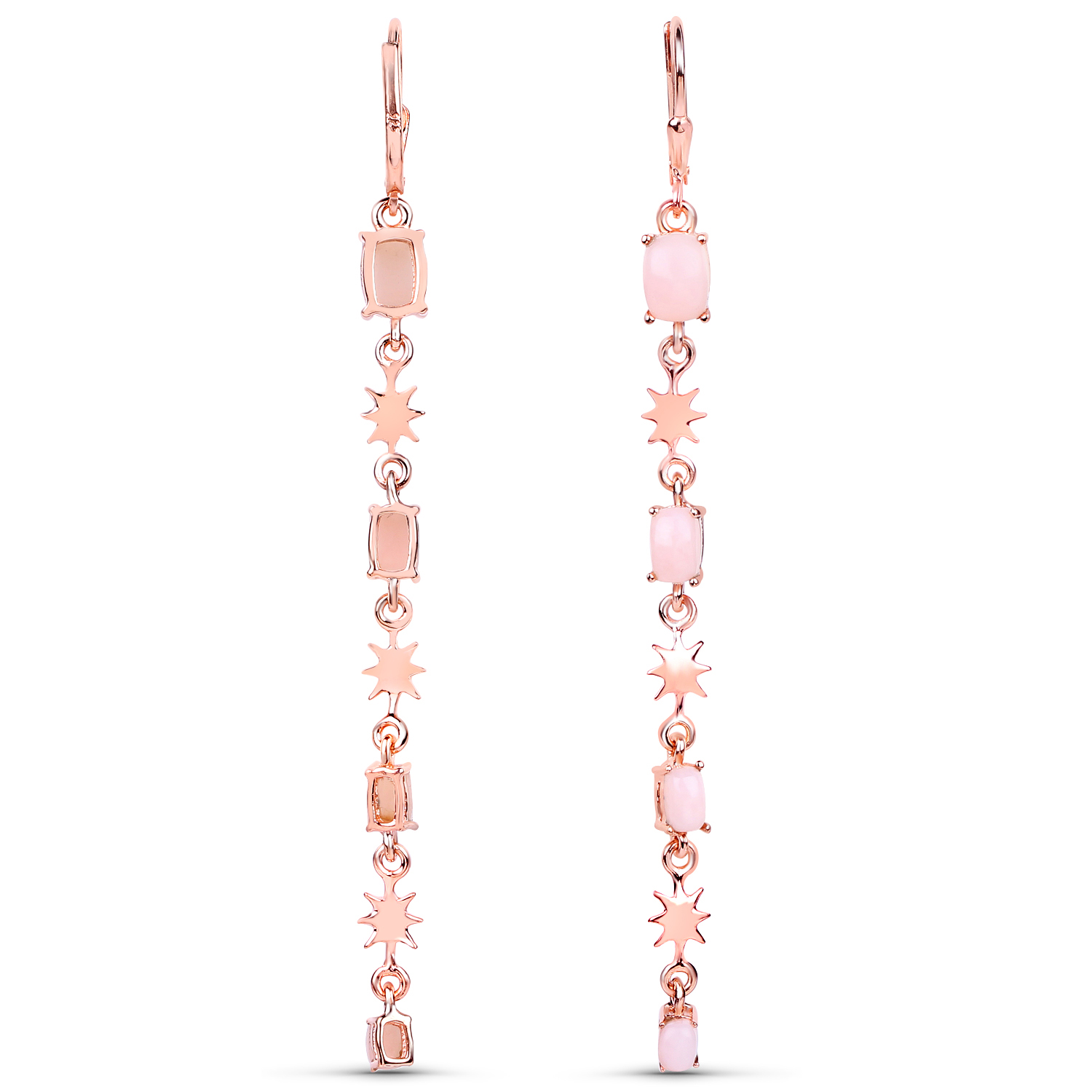 18K Rose Gold Plated 4.14 Carat Genuine Pink Opal .925 Sterling Silver Earrings