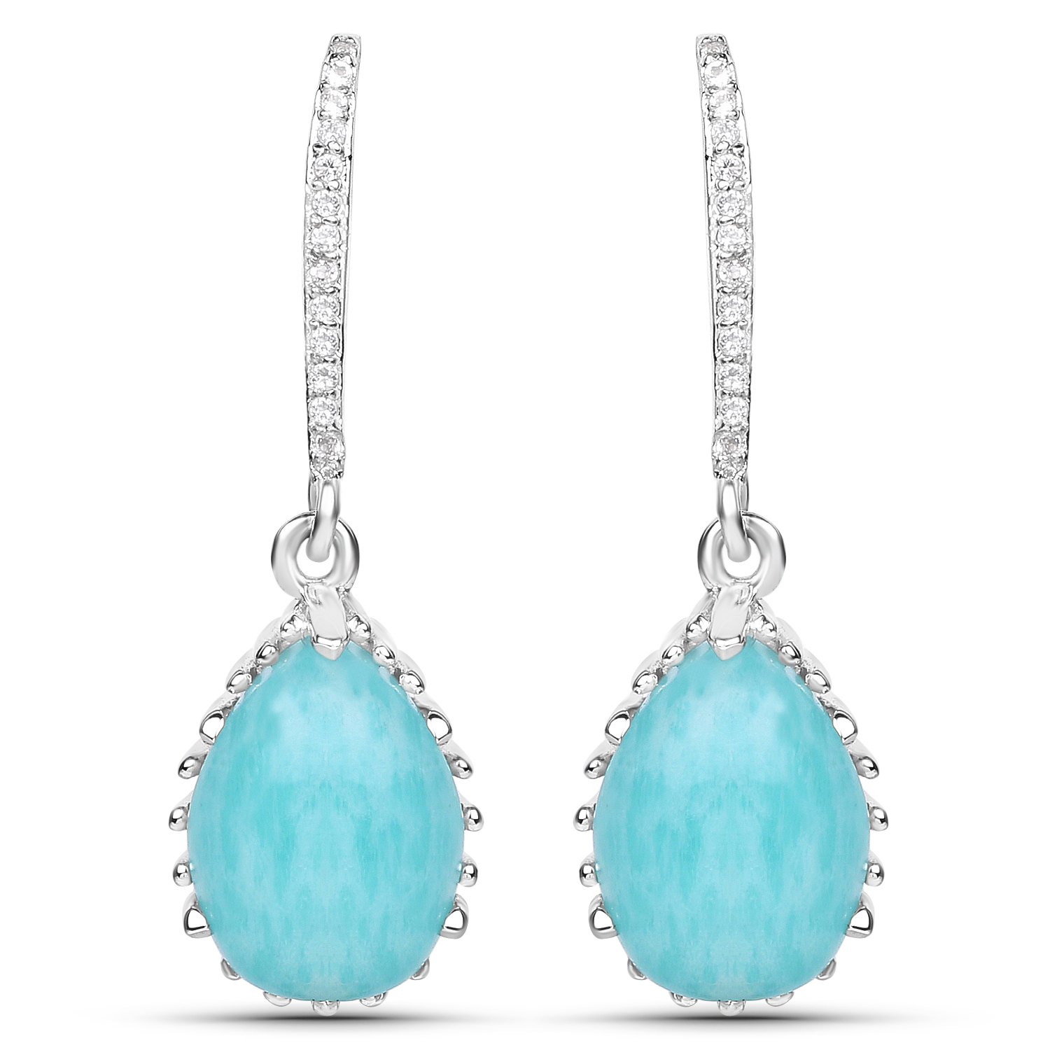 11.91 Carat Genuine Amazonite and White Topaz .925 Sterling Silver Earrings