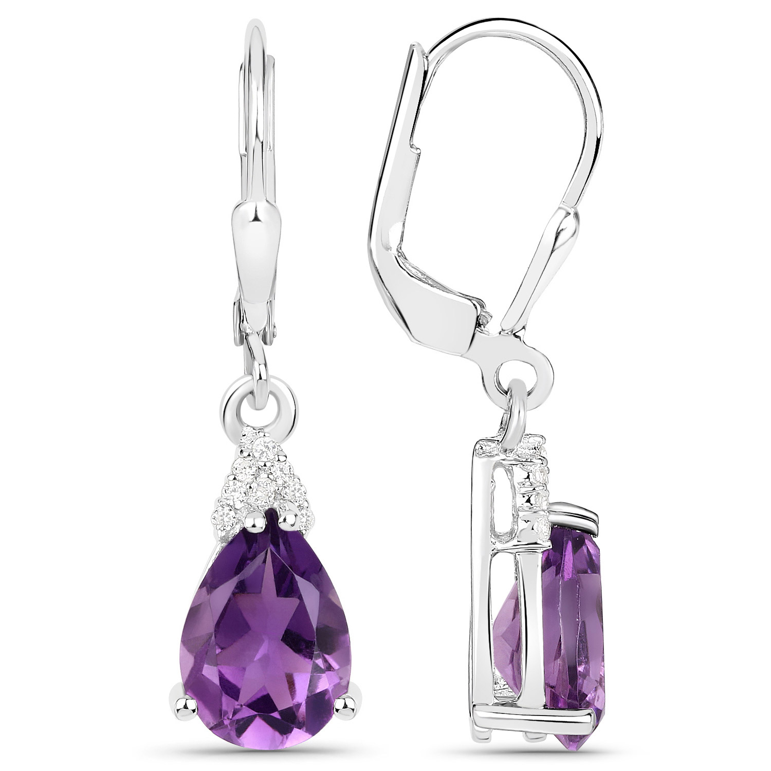 2.80 Carat Genuine Amethyst and White Zircon .925 Sterling Silver Earrings
