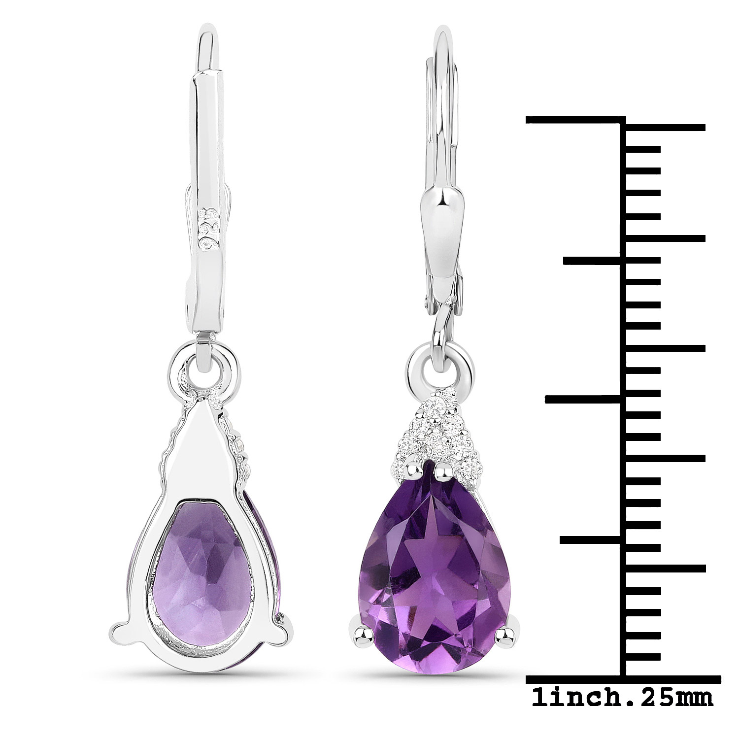 2.80 Carat Genuine Amethyst and White Zircon .925 Sterling Silver Earrings