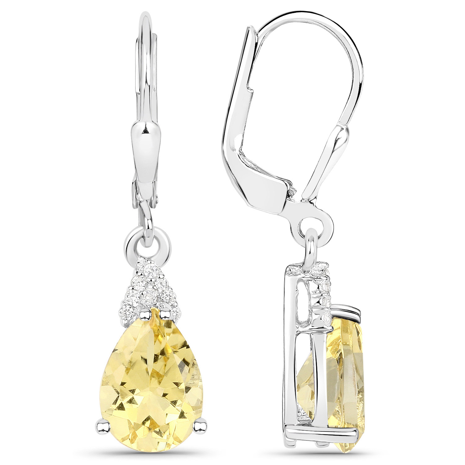 2.80 Carat Genuine Citrine and White Zircon .925 Sterling Silver Earrings