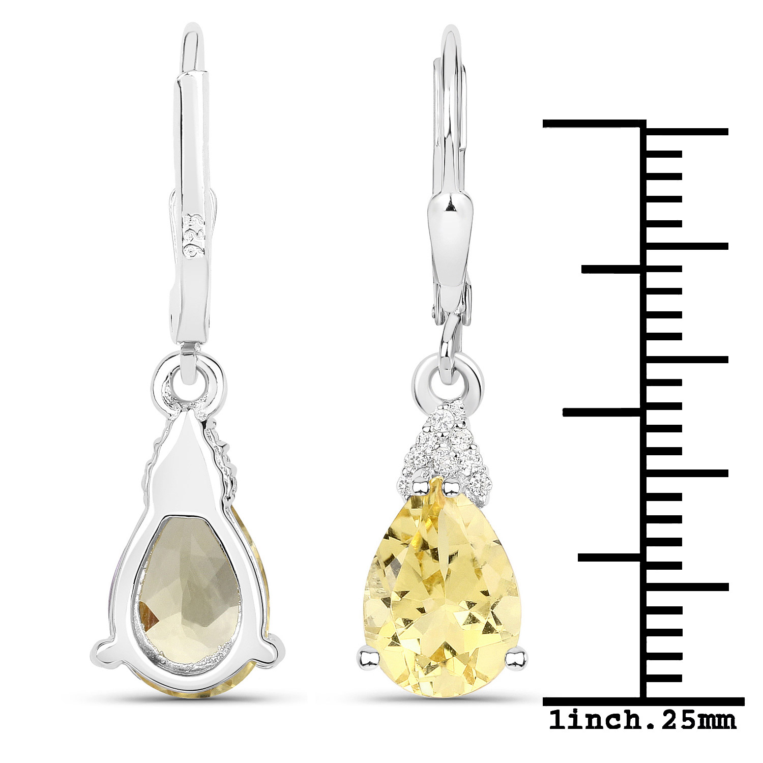 2.80 Carat Genuine Citrine and White Zircon .925 Sterling Silver Earrings