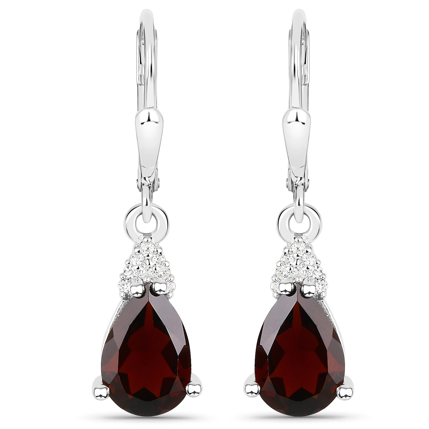 3.90 Carat Genuine Garnet and White Zircon .925 Sterling Silver Earrings