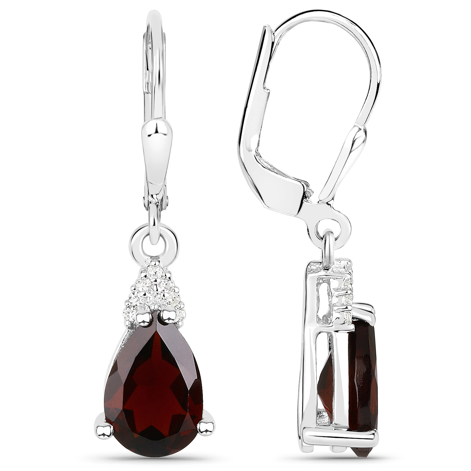 3.90 Carat Genuine Garnet and White Zircon .925 Sterling Silver Earrings
