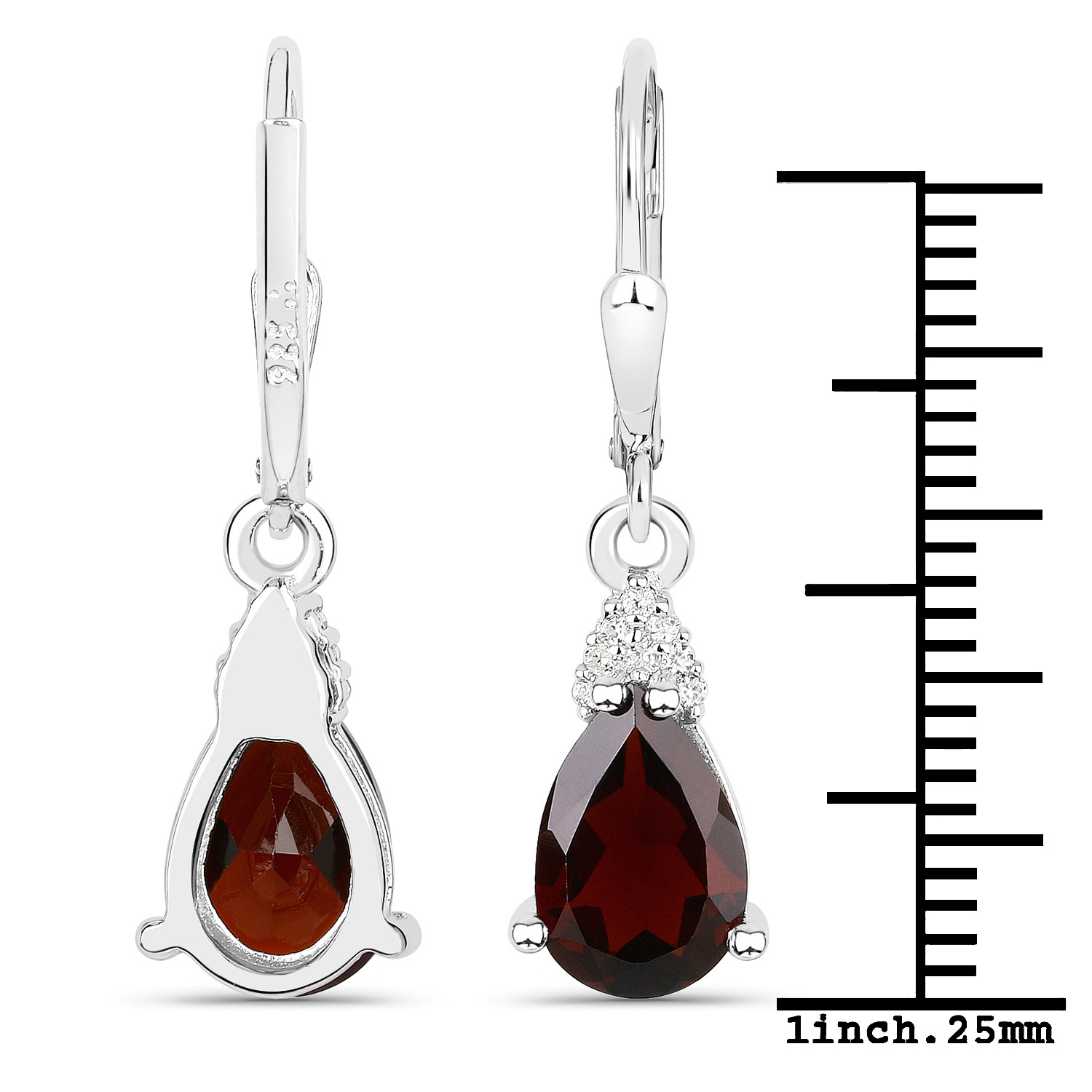 3.90 Carat Genuine Garnet and White Zircon .925 Sterling Silver Earrings
