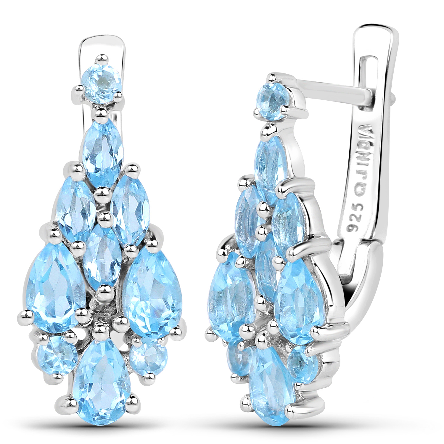 2.42 Carat Genuine Swiss Blue Topaz .925 Sterling Silver Earrings