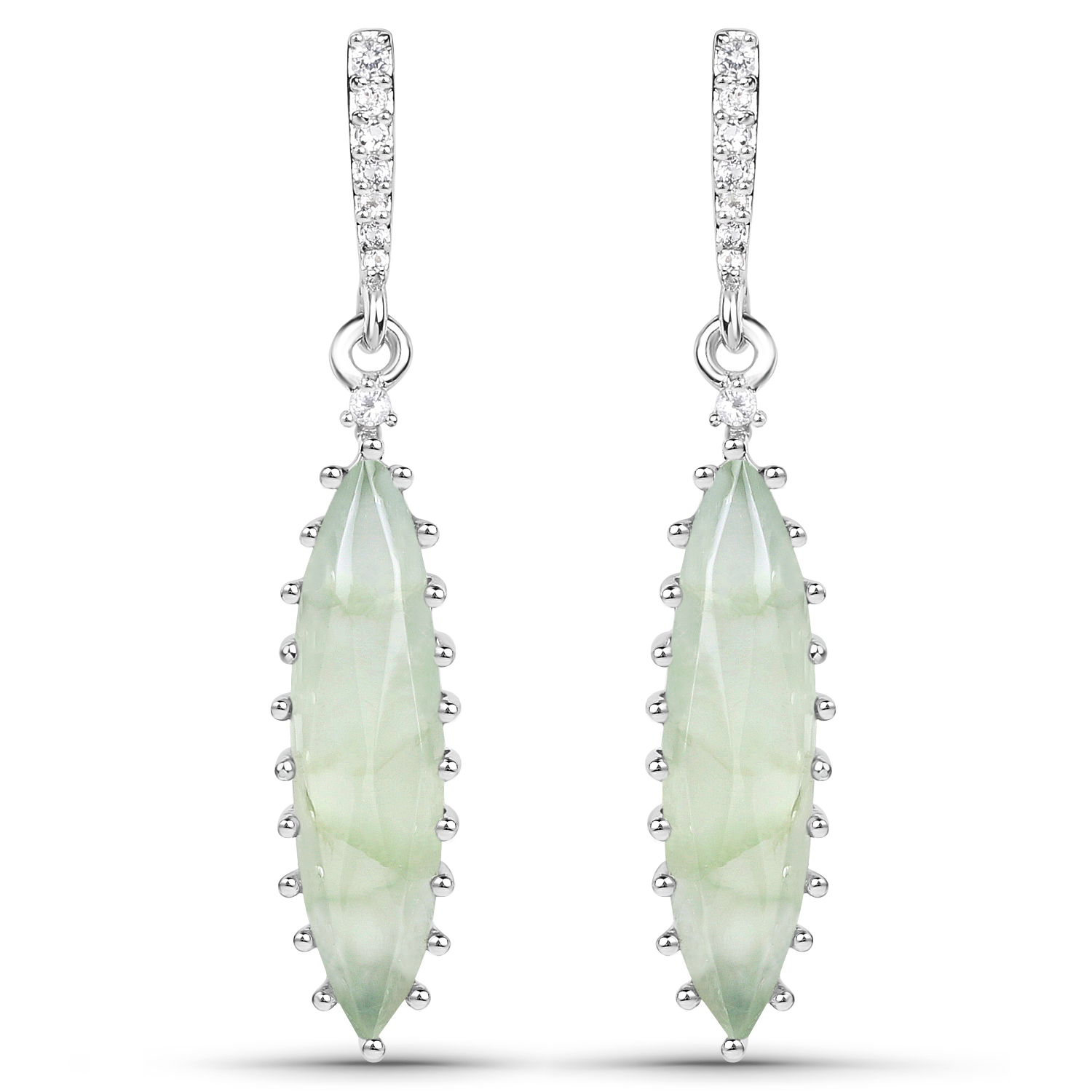 8.35 Carat Genuine Prehnite and White Topaz .925 Sterling Silver Earrings