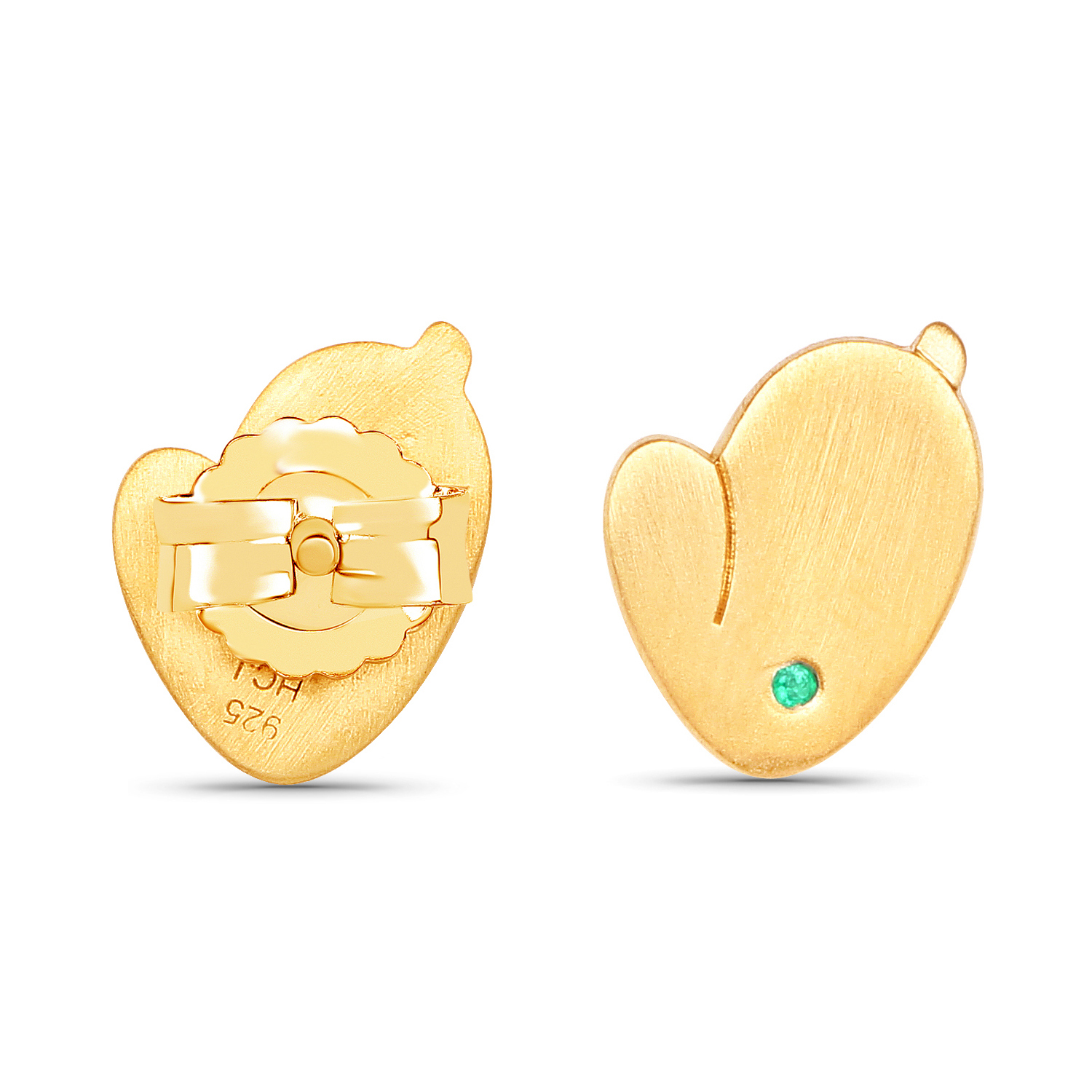 18K Yellow Gold Plated 0.01 Carat Genuine Zambian Emerald .925 Sterling Silver Earrings