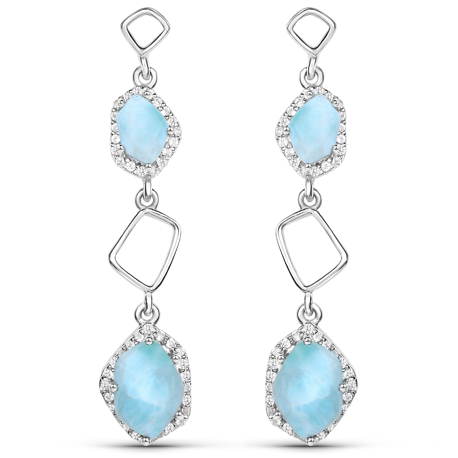 2.09 Carat Genuine Larimar and White Topaz .925 Sterling Silver Earrings
