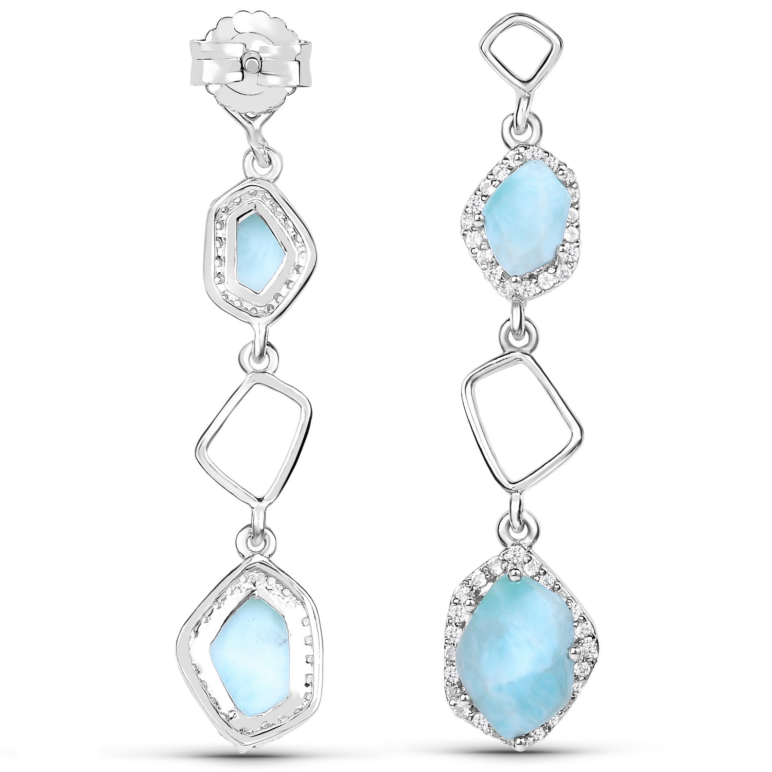 2.09 Carat Genuine Larimar and White Topaz .925 Sterling Silver Earrings
