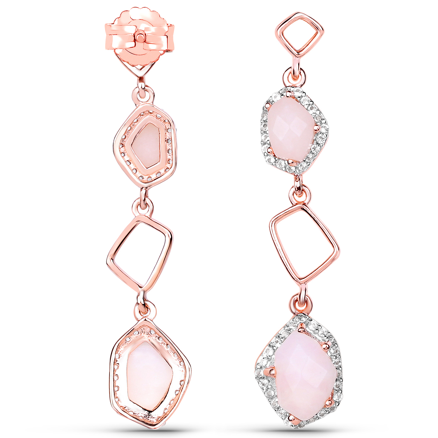 18K Rose Gold Plated 3.13 Carat Genuine Pink Opal and White Topaz .925 Sterling Silver Earrings
