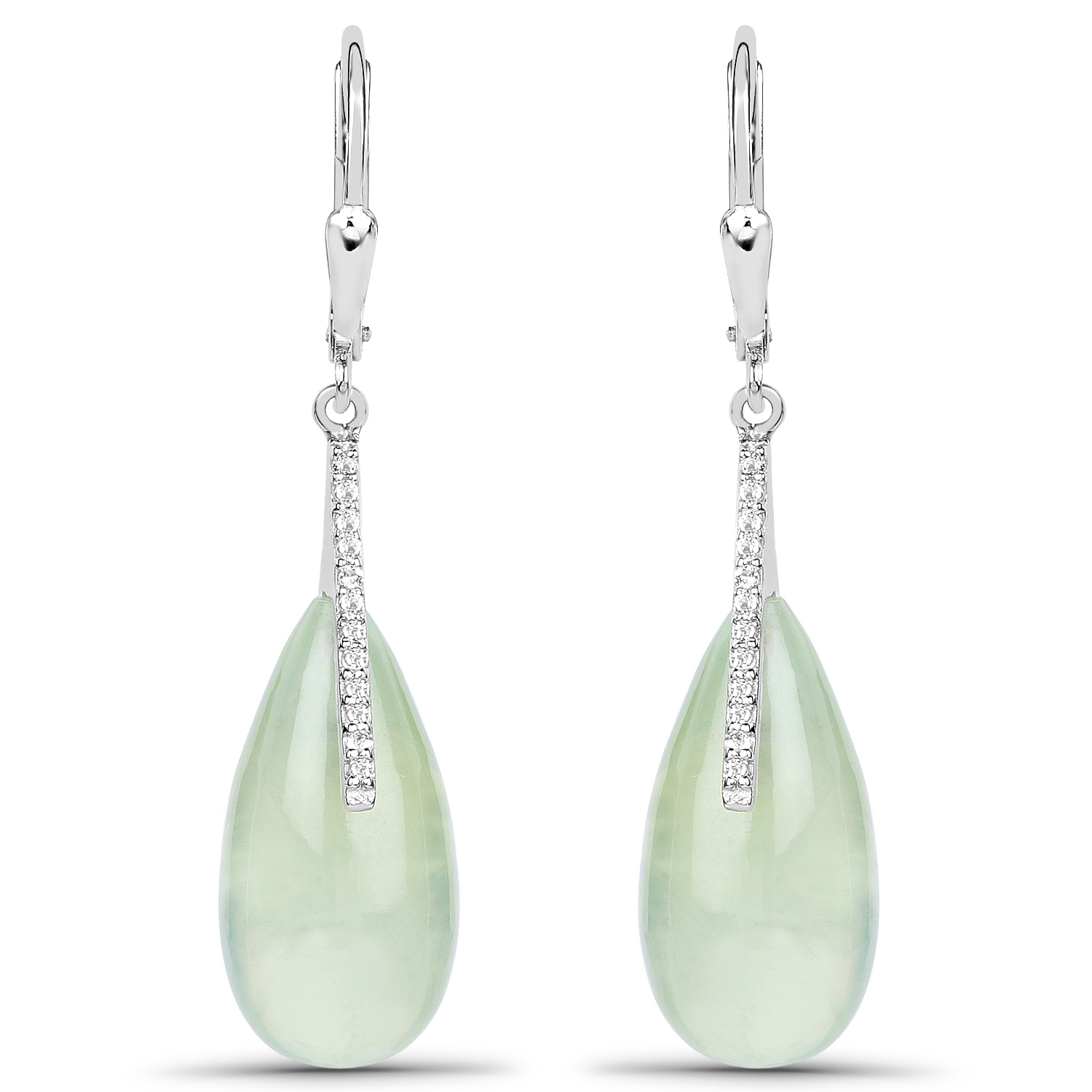 31.12 Carat Genuine Prehnite and White Topaz .925 Sterling Silver Earrings