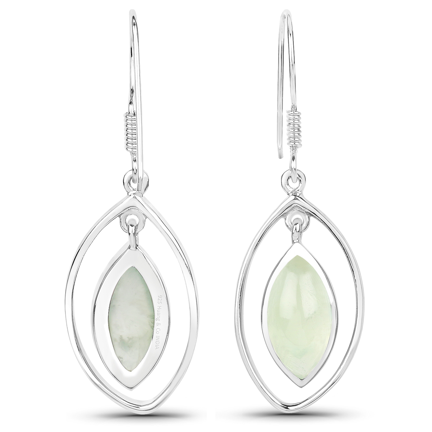 6.76 Carat Genuine Prehnite .925 Sterling Silver Earrings