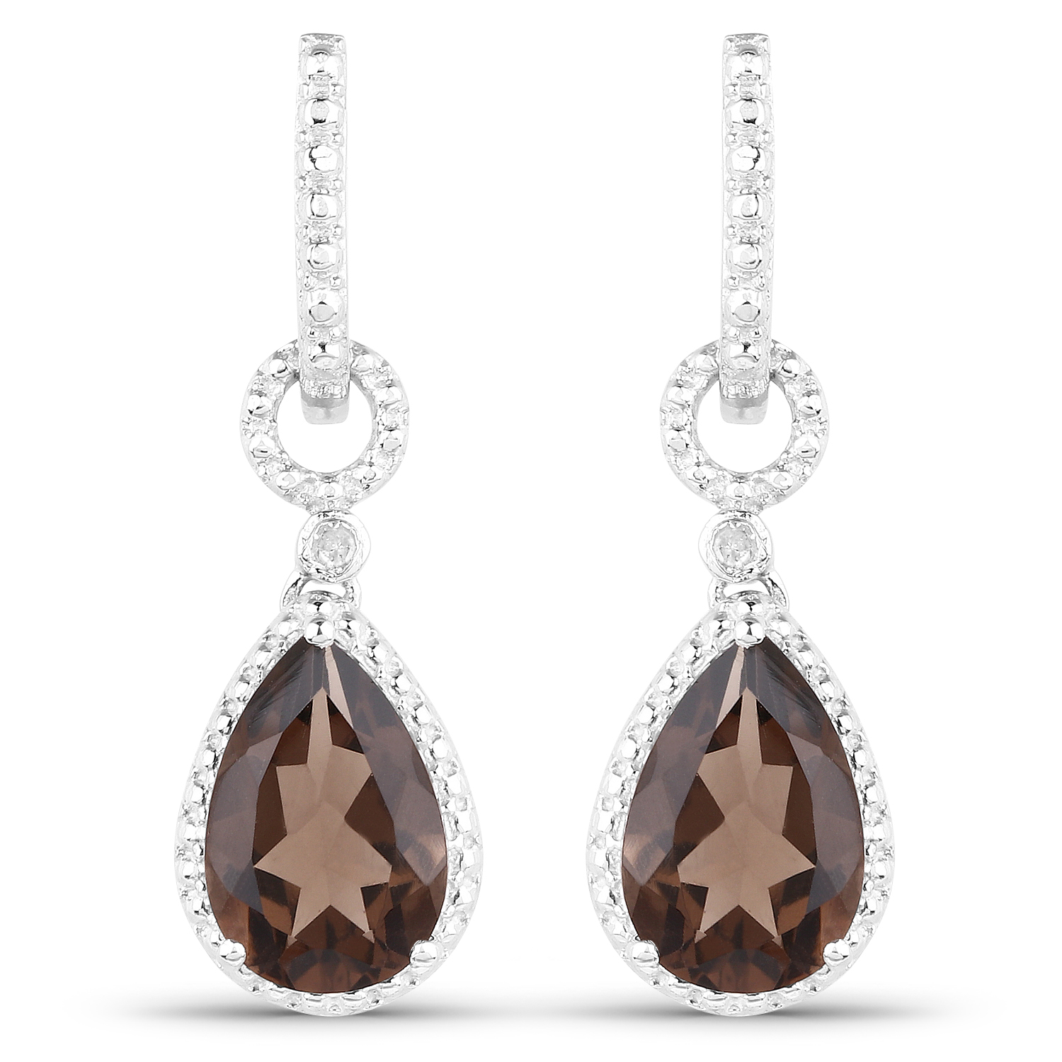 5.62 Carat Genuine Smoky Quartz and White Diamond .925 Sterling Silver Earrings