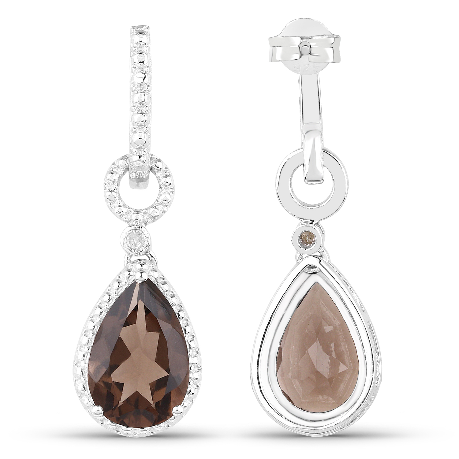 5.62 Carat Genuine Smoky Quartz and White Diamond .925 Sterling Silver Earrings