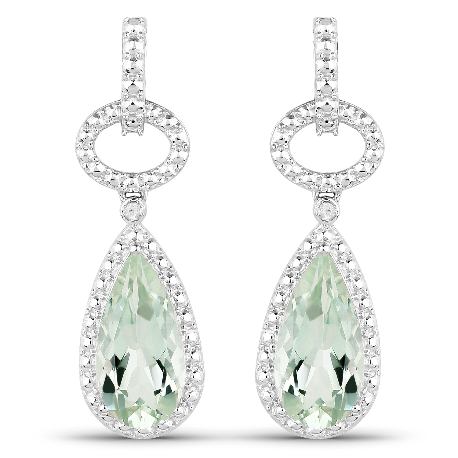 5.40 Carat Genuine Green Amethyst and White Diamond .925 Sterling Silver Earrings